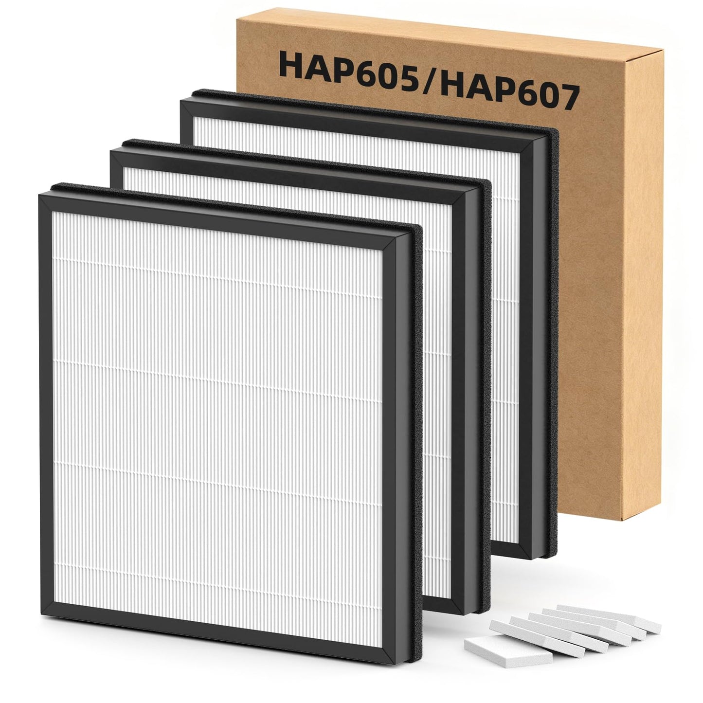 3 Pack HAP605 HAP607 Replacement Filter Compatible with FreAire & XenonLab HAP605 HAP607 Air Purifiers, 3-in-1 High‑Efficiency Activated Carbon Filter for Home