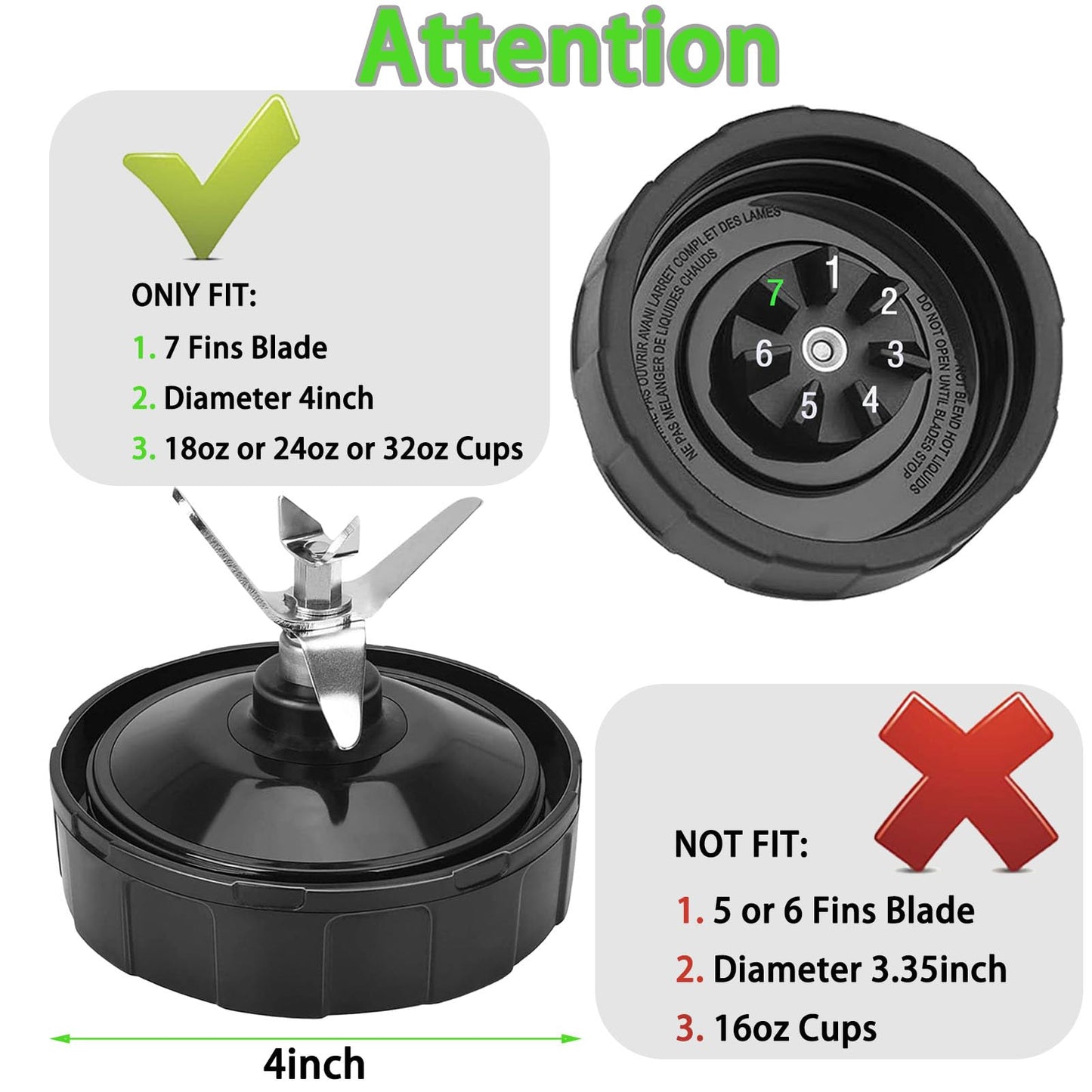 2 Packs Ninja Blender Replacement Parts, 7 Fins Ninja Blender Blade Replacement Compatible with BL480-30 BL482-30 BL490-30 BL640-30 BL642-30 BL682-30 BN401 BN751 BN801 BL2012 NN102
