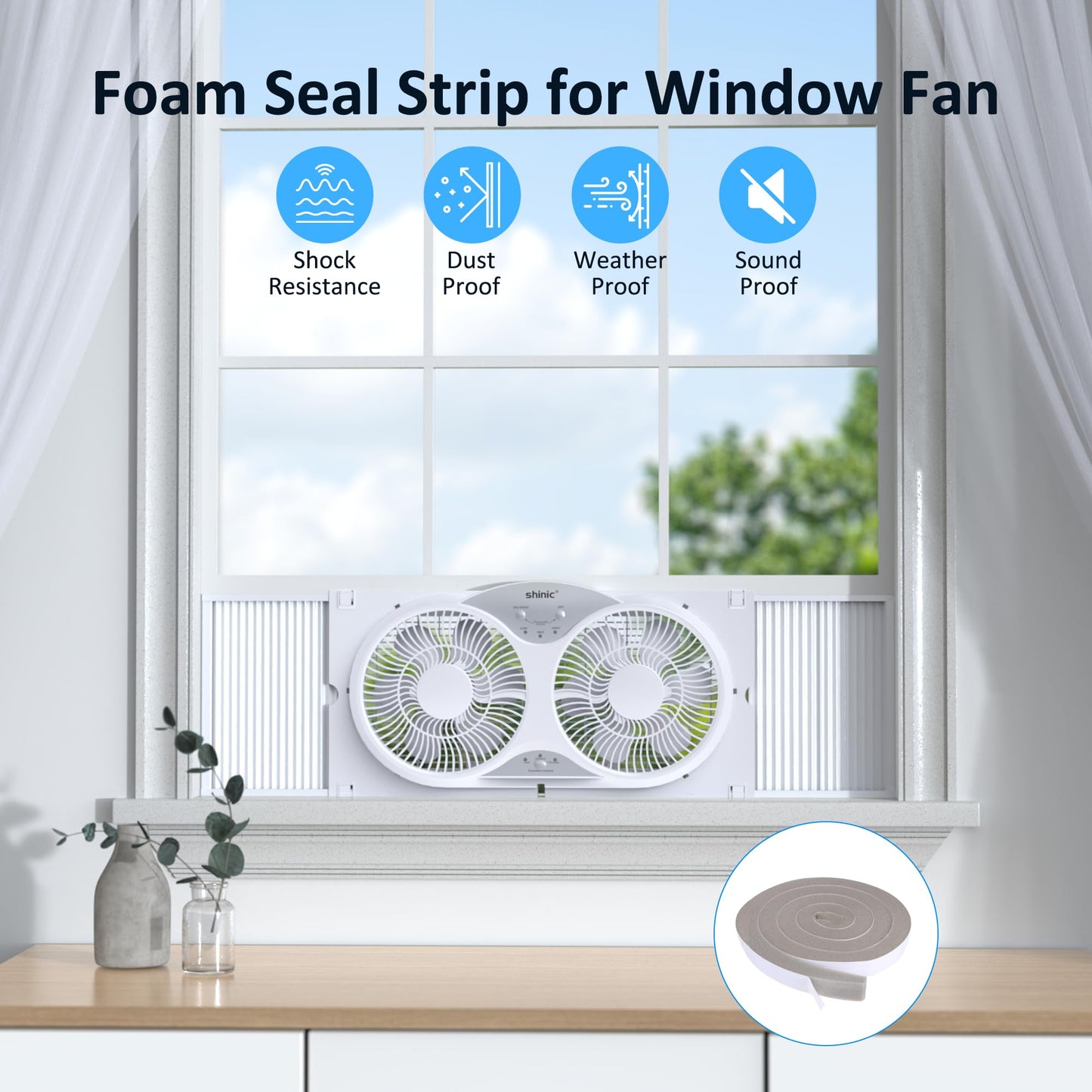 shinic 9" Twin Window Fan with Remote,ETL Certified Reversible Airflow Exhaust Fan for Home,3 Speeds 3 Modes Air Circulator with Bug Screen,Fits Windows 24"-37" White