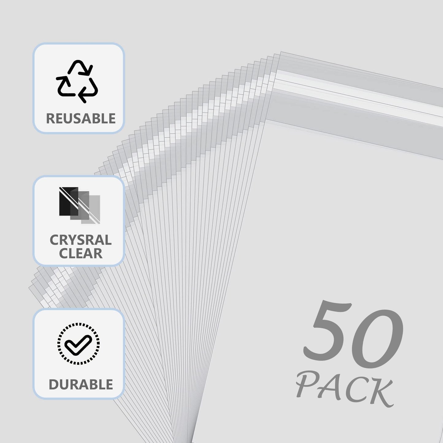 50 Pack Acid-Free Crystal Clear Sleeves Storage Bags for 18x24 Art Prints/Pictures/Photos/Framing Mat Mattes (Bag Size: 18 1/2" x24 2/5")
