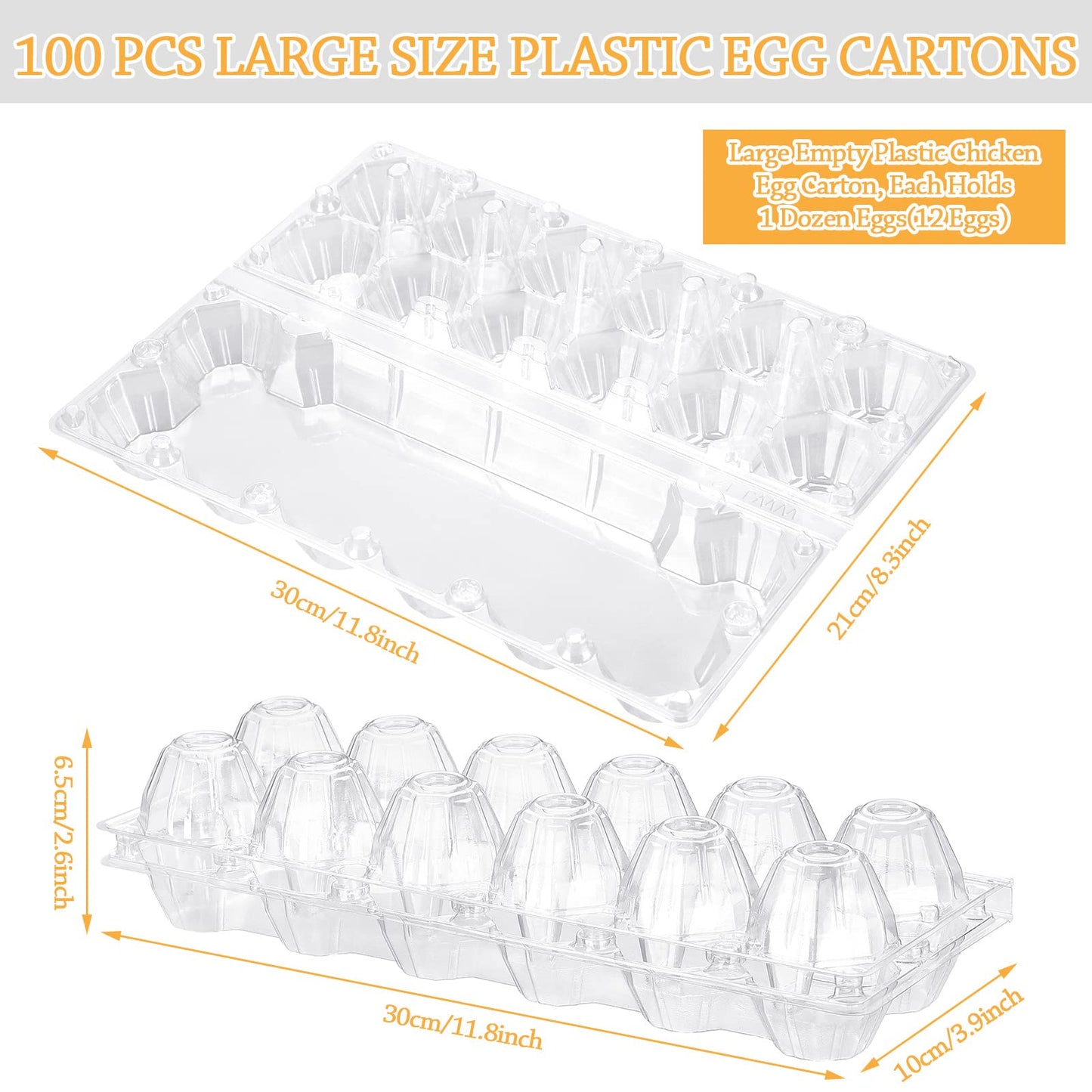 Tanlade 100 Pcs Plastic Egg Carton, 12 Grids Clear Chicken Egg Tray Disposable Plastic Holder Empty Container for Farm Refrigerator Fresh Storage