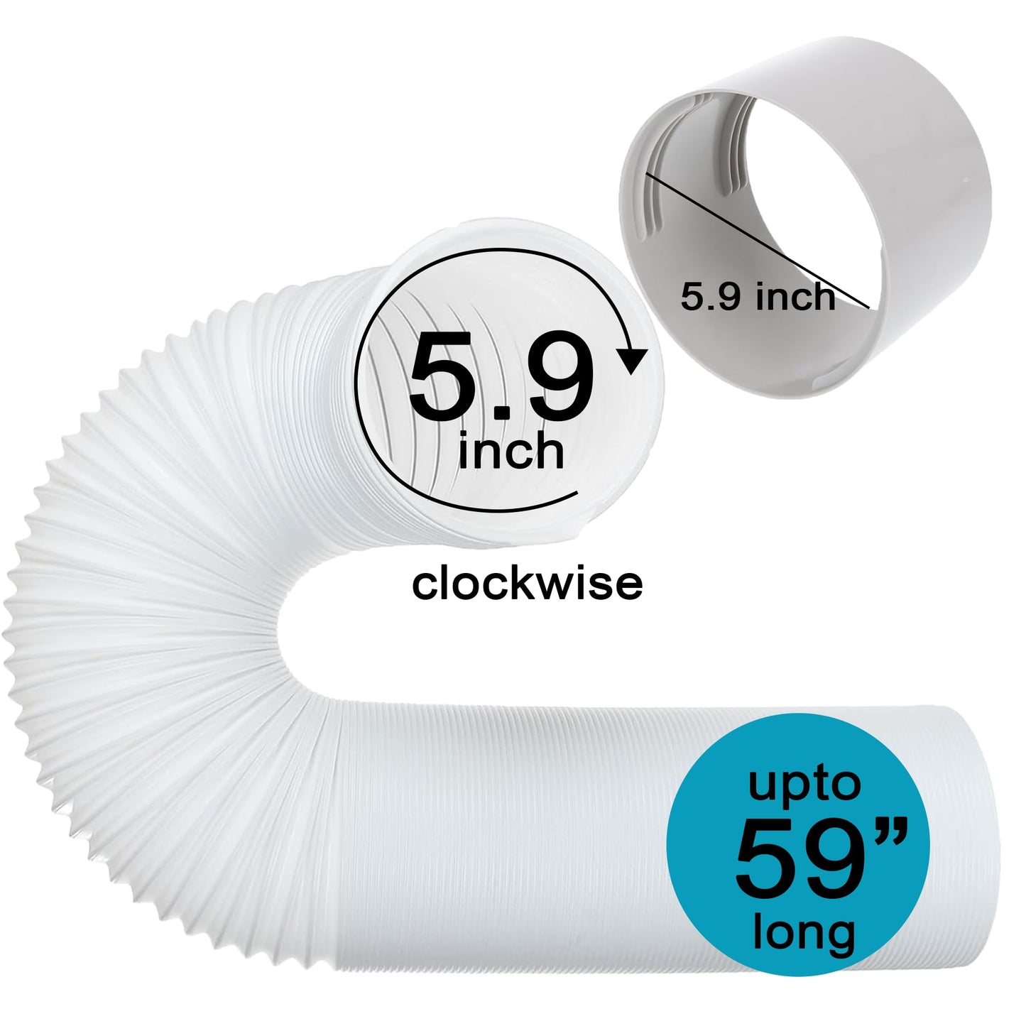 Air Conditioner Exhaust Vent Hose - 5.9" Diameter, 59" Length, Universal Clockwise Thread Air Vent Compatible with Honeywell, Whynter, Frigidaire 2 hoses w/ 2 couplers 4pcs