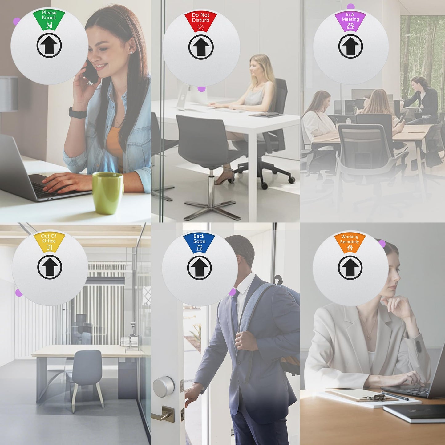 3 Pack Office Door Sign – Do Not Disturb, Please Knock, Out of Office, In a Meeting, Back Soon, Working Remotely – Privacy Sign for Home,or Conference Room (Silver)