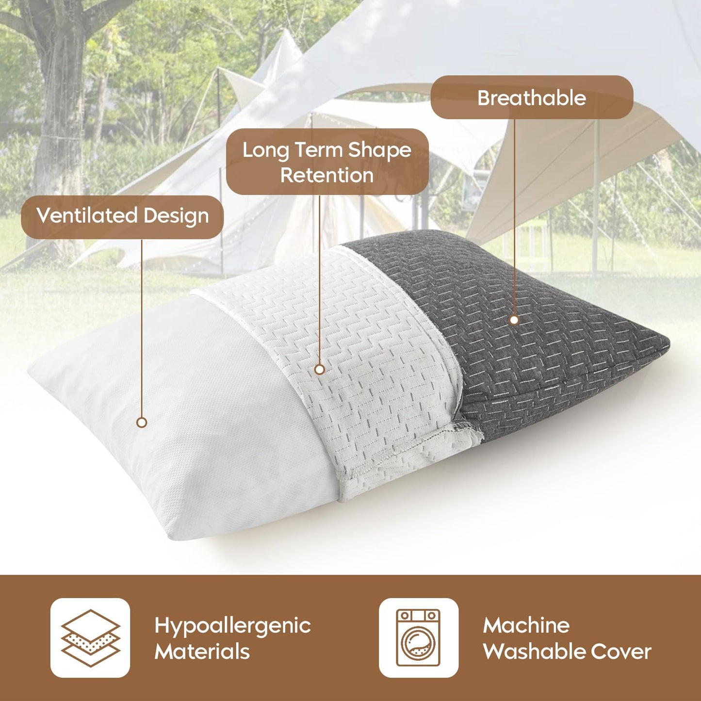 PEUJEW Travel Size Pillow, Compressible Memory Foam Pillow, Camping Pillow Breathable Cover for Travel Airplane Car Hiking Camping Outdoor