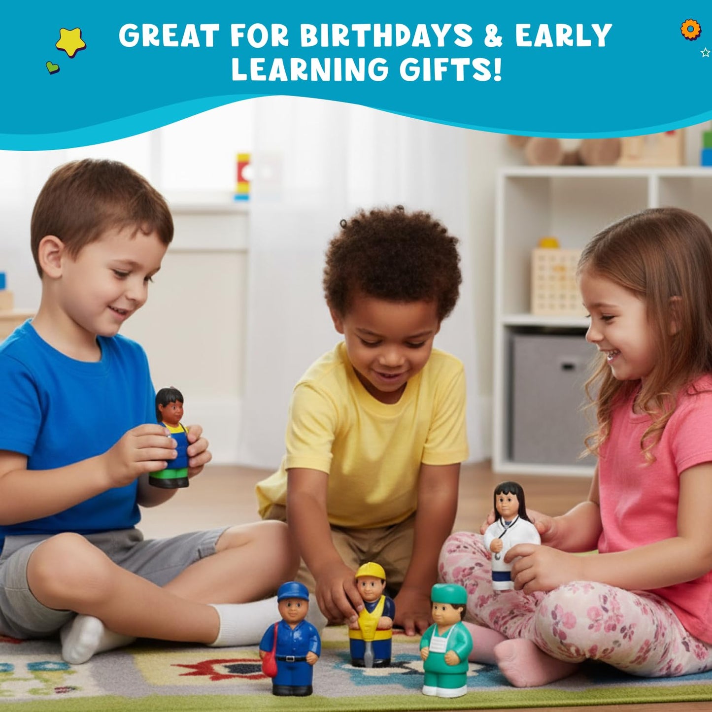 Get Ready Kids 620 Multicultural Career Figures Set of 8-5" Chunky Community Helper Toys for Toddlers, Preschool, Daycare, Classroom Learning & Imaginative Play
