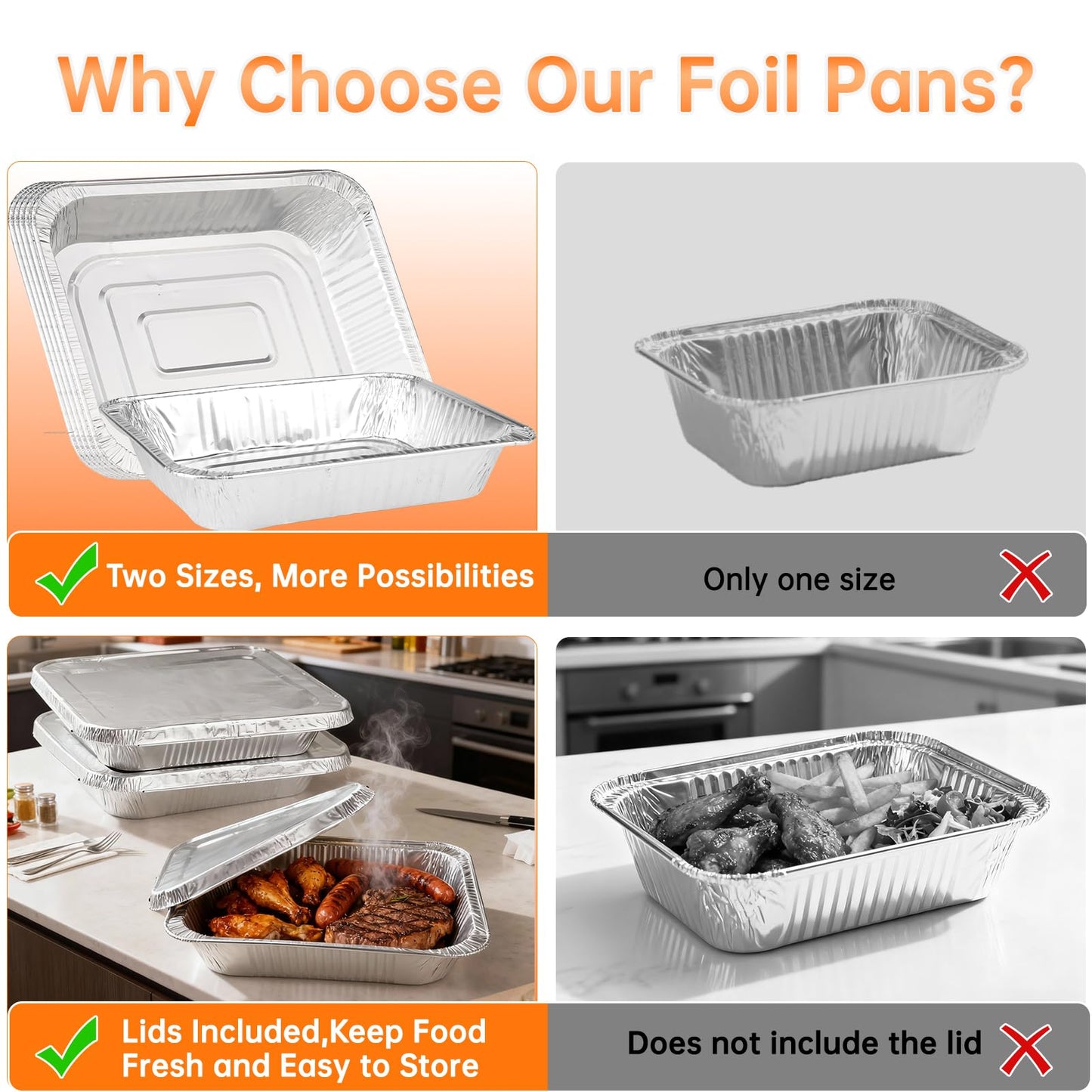 40 Pack Aluminum Pans with Lids,20 Large 9x13" Aluminum Pans Disposable (10 Thick Large Lids) & 20 Medium 8.5x6" Foil Pans (20 Foil Covers), Aluminum Trays with Lids for Baking, Meal Prep, Takeout
