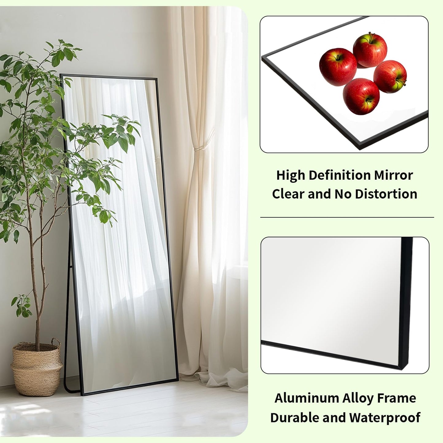 Sunniry Full Length Mirror 56x16 inch, Full Body Mirror with Aluminum Metal Frame, Standing Mirrors for Bedroom, Livingroom, Cloakroom, Hallway, Home Décor.
