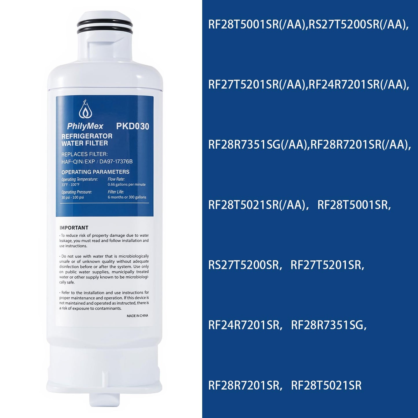 PhilyMex Water filter for sam-sung RF28T5001SR(/AA),RS27T5200SR(/AA),RF27T5201SR(/AA),RF24R7201SR(/AA),RF28R7351SG(/AA),RF28R7201SR(/AA),RF28T5021SR(/AA),Replacement 3PK