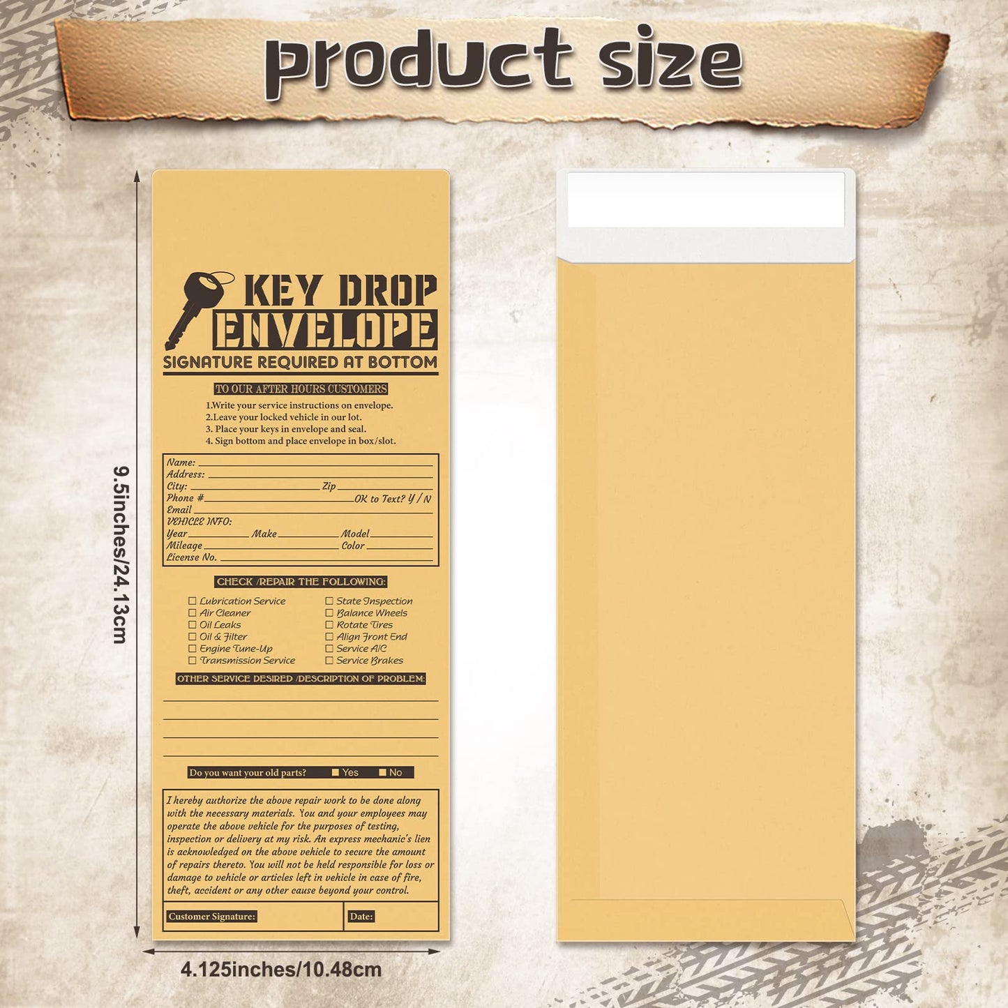 Geyee 500 Pcs Drop Key Envelopes Auto Shop Repair Service Drop Box Self Adhesive Envelopes for Auto Repair Shops and Mechanics Kraft 4.125 x 9.5 Inches(Classic)