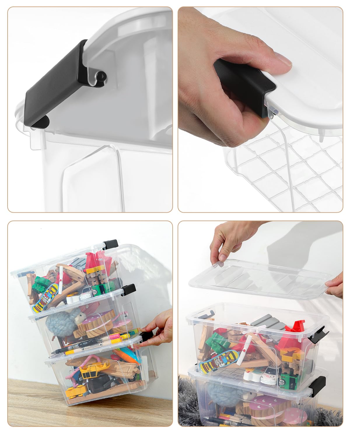 EOENVIVS Plastic Storage Bins with Lids 6 Pack, 7 Quart Storage Containers With Black Buckle Latch, Stackable Storage Organizers for Home Pantry Office Classroom Organization, Clear