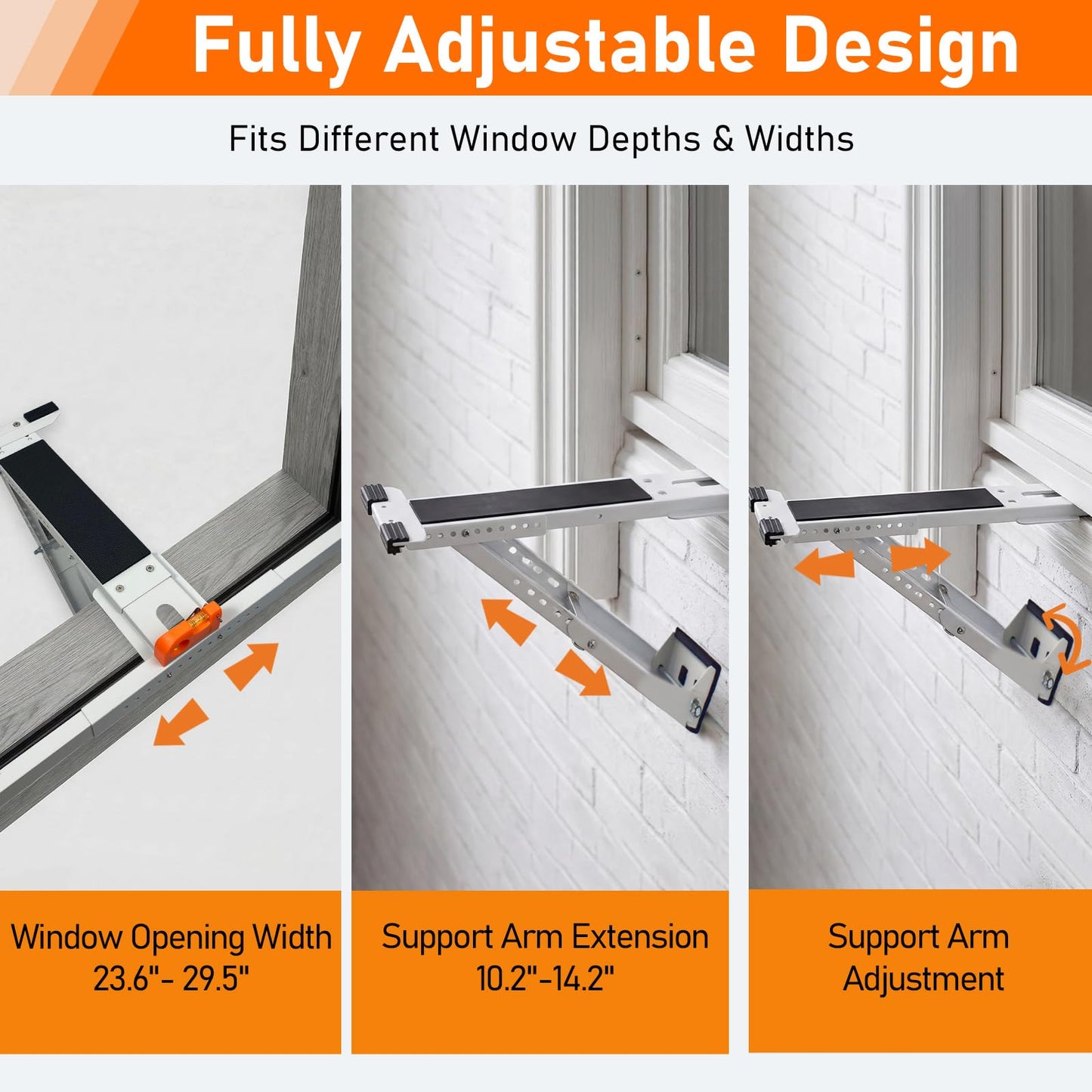 CAT SO RICH No Drill Window AC Bracket, Single Arm Support for Small Windows, Holds Up to 165 lbs, Adjustable Indoor Installation for Window Air Conditioners