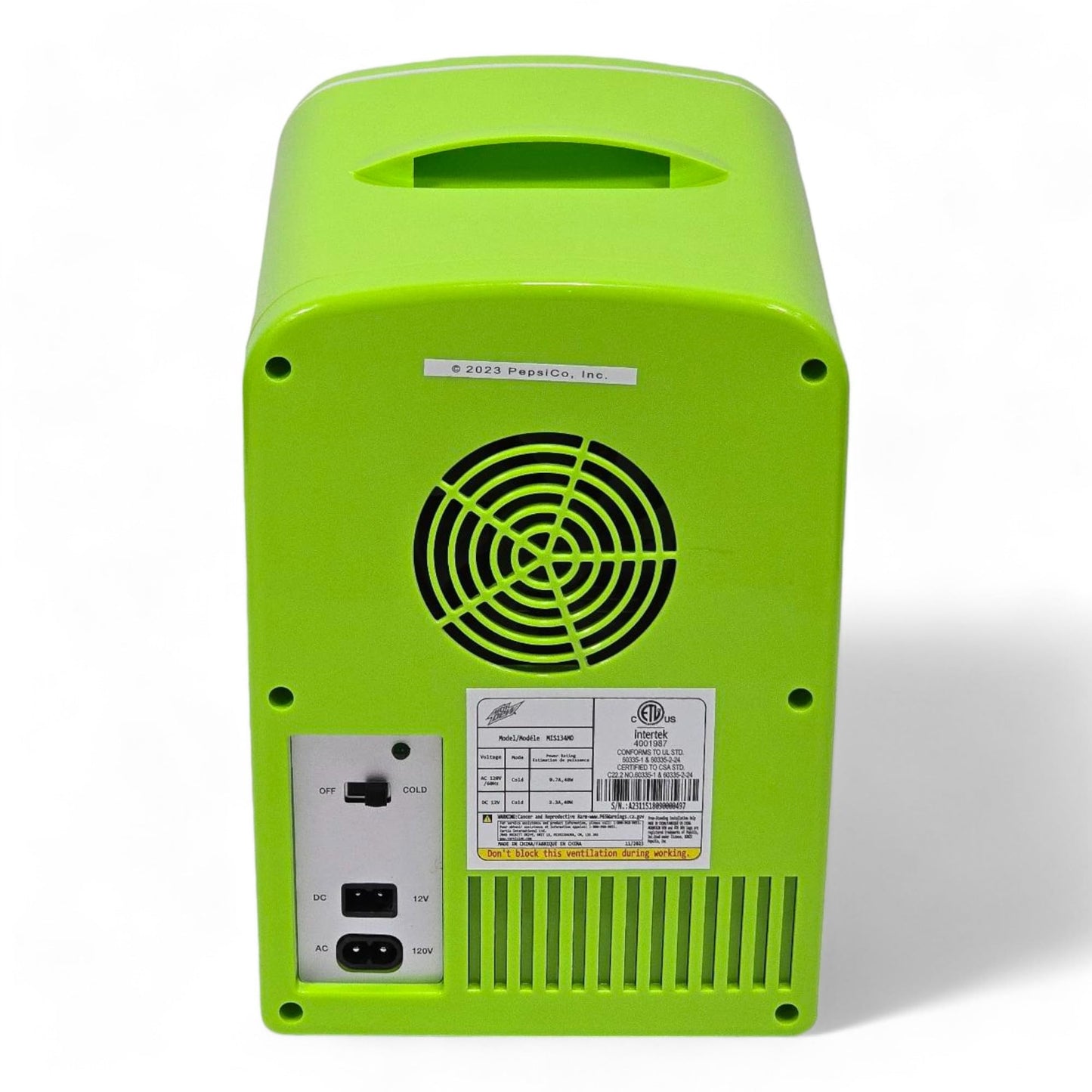 CURTIS Mountain Dew MIS134MD, Mini Portable Compact Personal Fridge Cooler, 4 Liter Capacity Chills Six 12 oz Cans, 100% Freon-Free & Eco Friendly, Lime
