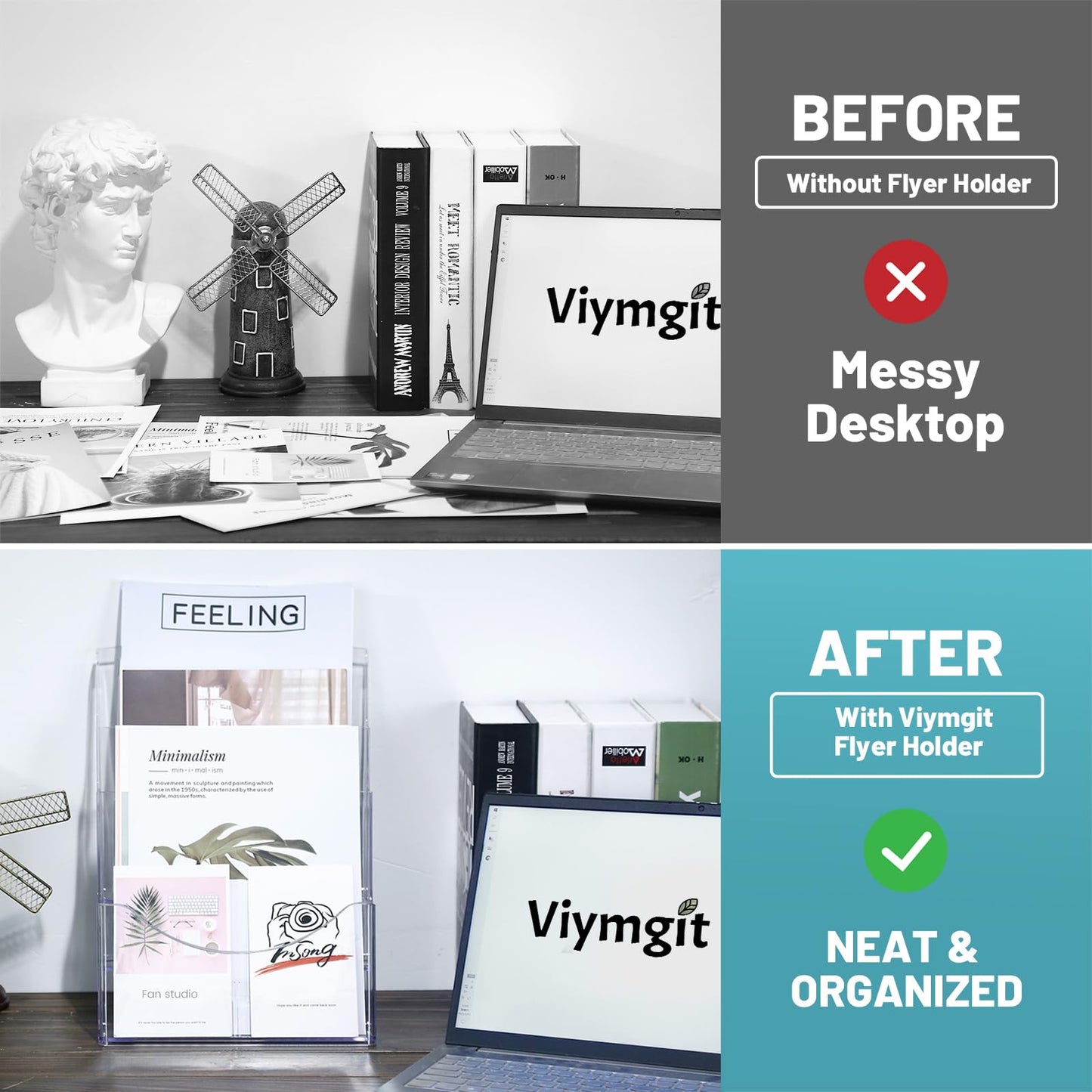 Viymgit 2Pack Acrylic Brochure Holder 8.5 x 11 inches, 3 Tier Clear Plastic Flyer Holder Display Stand, Wall Mount/Countertop Literature Organizer for Documents, Pamphlets, Booklets, and Menu
