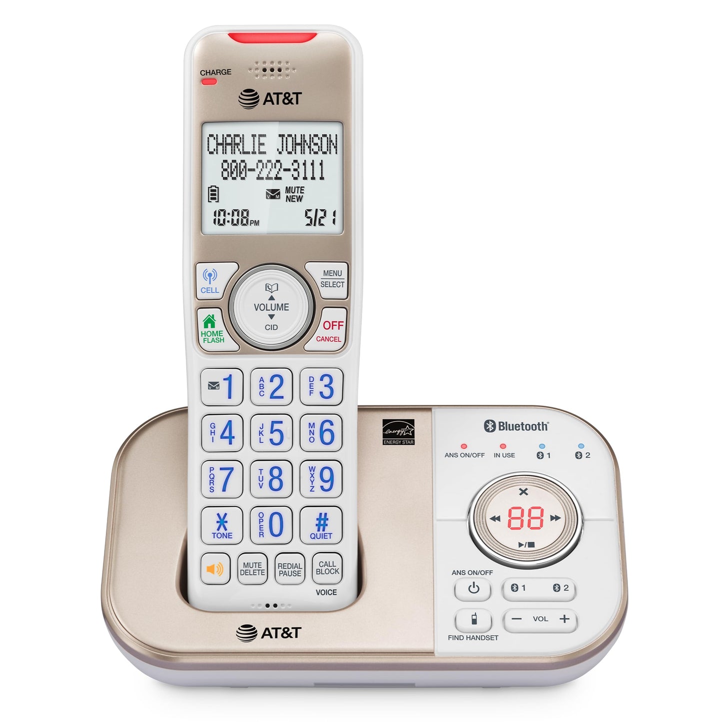 AT&T BL3112 Cordless Home Phone – 1 Handset, Bluetooth to Cell, Smart Robocall Blocker (1,000), Digital Answering, Expandable