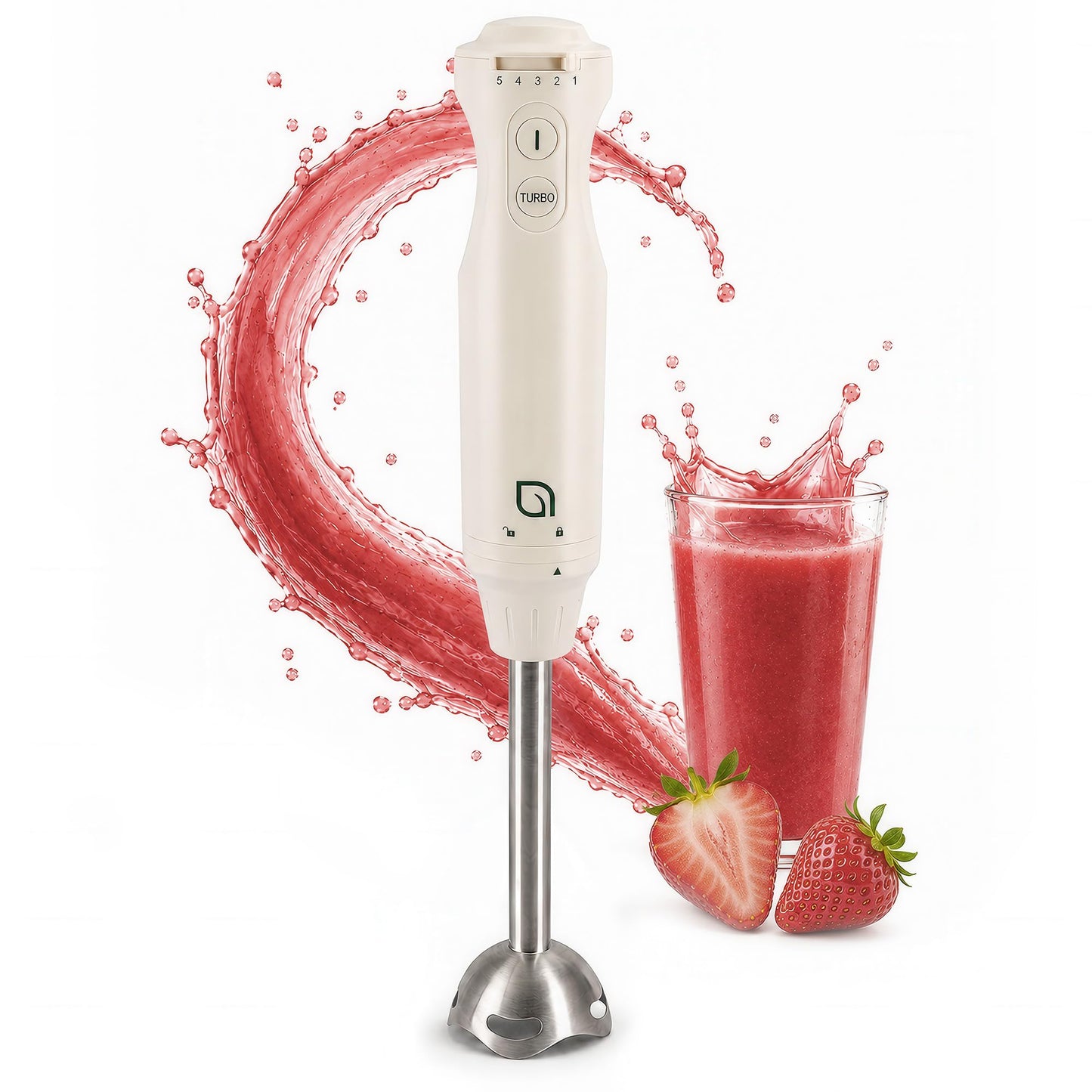 WILLOW Eco Series 5 Speed Immersion Blender Handheld, Powerful yet Quiet 500 Watt Electric Stick Blender with Turbo Mode & Removable Base, Hand Blender for Soup, Smoothie, 304 Stainless Steel - WHITE