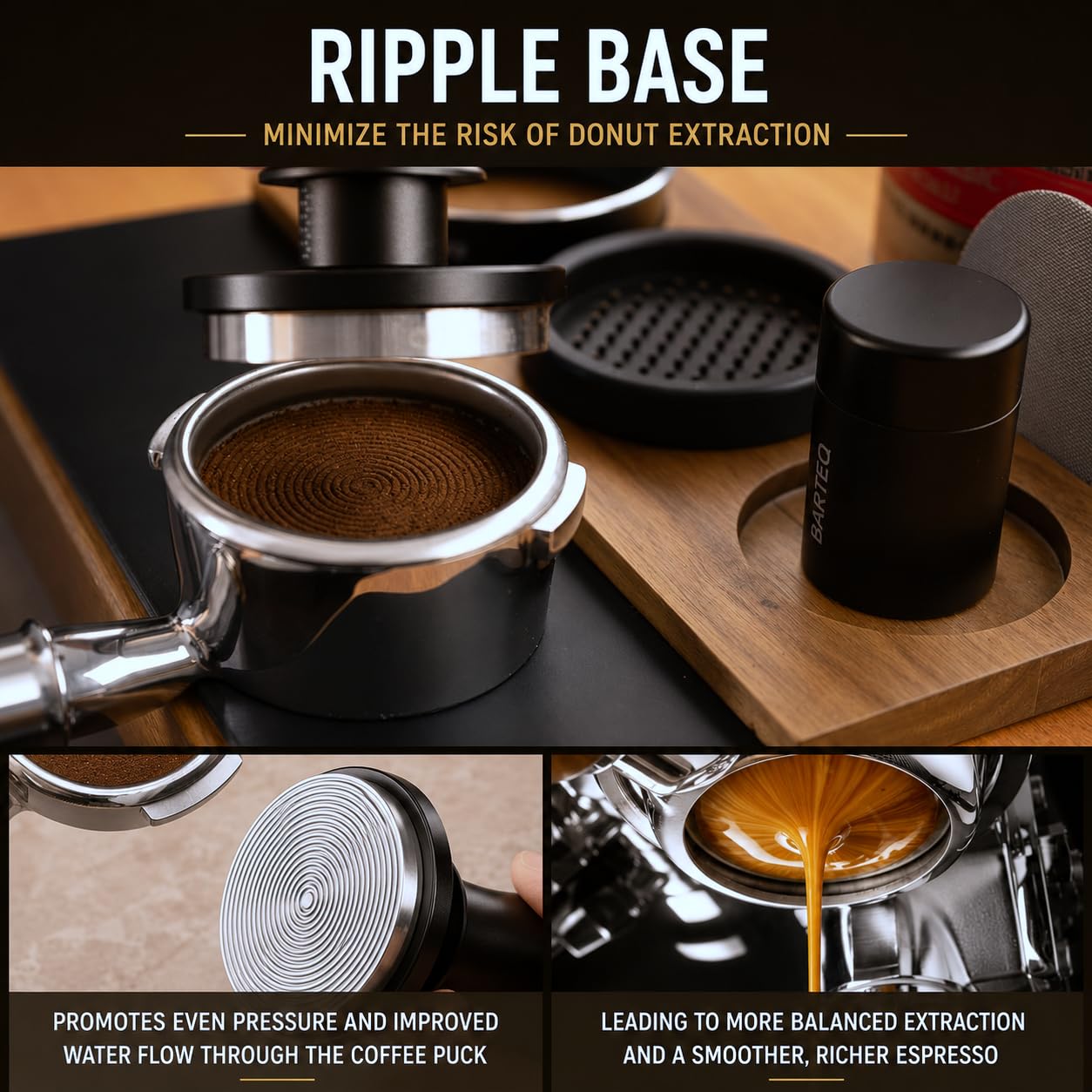 53.3mm Premium Professional Barista Kit 4-in-1: Double Spring Loaded Self-Leveling Espresso Tamper with WDT Tool, Dosing Funnel & Anti-Slip Base. Anodized Aluminum for 53mm - 54mm Portafilters.