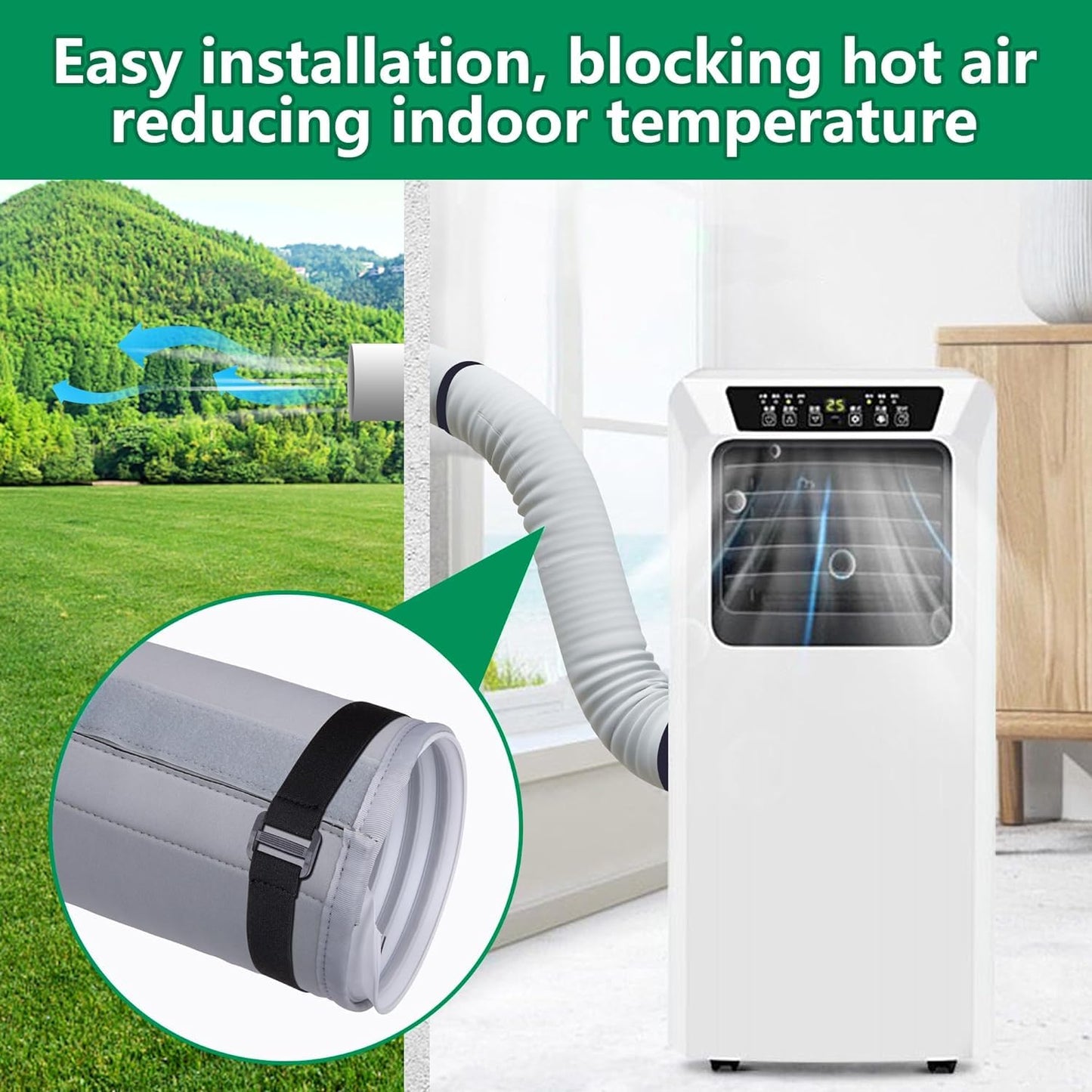 2 Pcs Portable AC Hose Insulation Sleeve, Air Conditioner Hose Cover Wrap, Fits 5" & 5.9" Diameter Exhaust Hose, Easy Installation AC Duct Insulation Wrap, Light Gray
