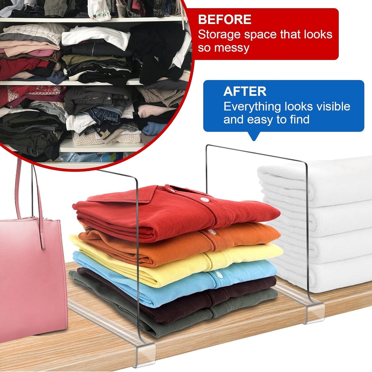 12 Inches Shelf Dividers for Closet Organization and Storage, 12 Pack Vertical Purse Organizer for Closet Adjustable Acrylic Bookshelf for Organization, Perfect for Sweater Shirts Handbags in Bedroom