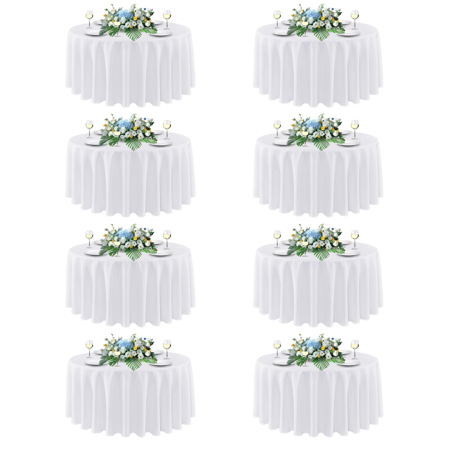 sancua 90 Inch Round Tablecloth White, 8 Pack - Circle Polyester Fabric Table Cloth for Wedding Party Reception Banquet Birthday, Washable Formal Table Cover (Fit 30-72 Inch Tables)