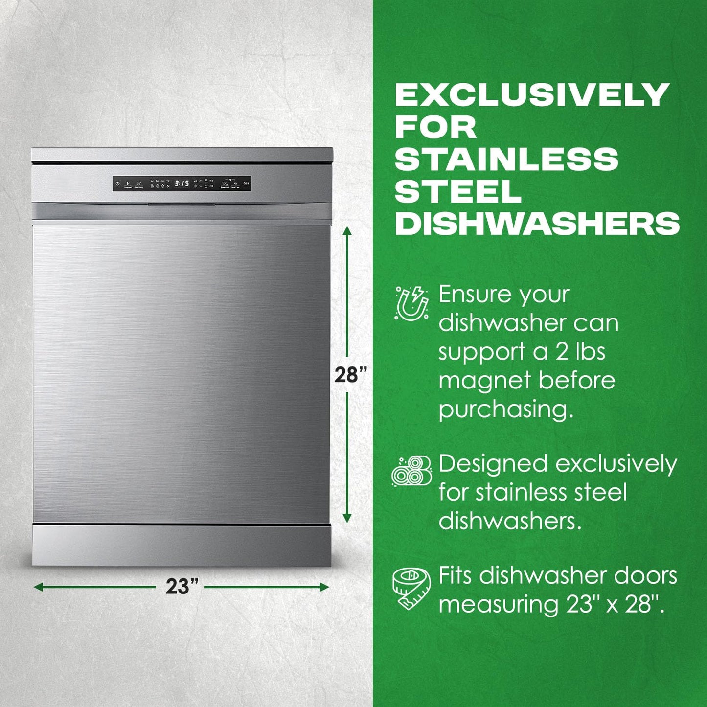 Stainless Steel Dishwasher Magnet Cover (23" x 28") - Brushed Silver Magnetic Door Cover to Hide Dents and Scratches