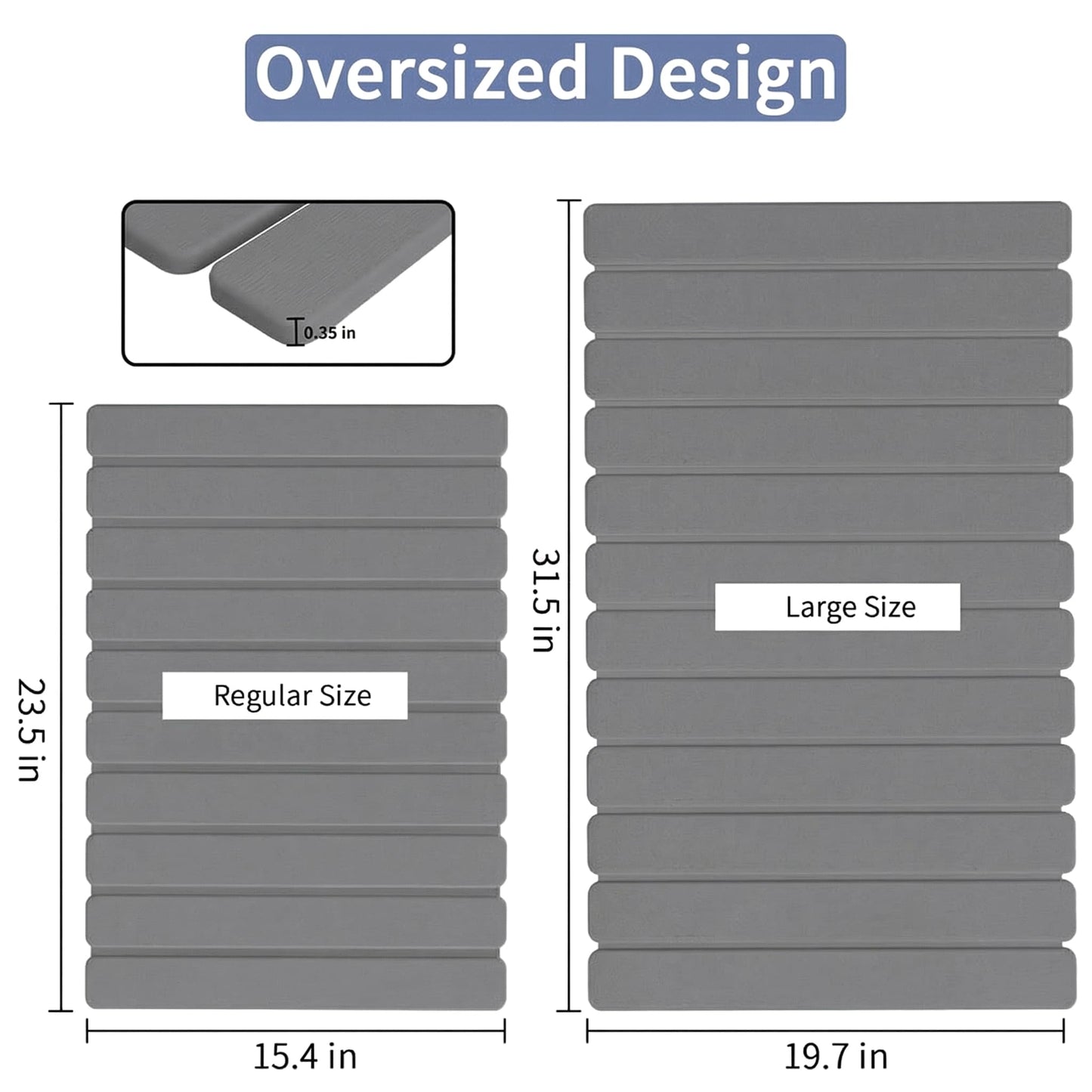 Large Stone Bath Mat 31.5 x 19.7in, Quick Dry Diatomaceous Earth Mats for Bathroom, Super Absorbent Foldable Bath Stone Mat, Non Slip, Dish Drying Mat for Kitchen Counter,Dark Gray