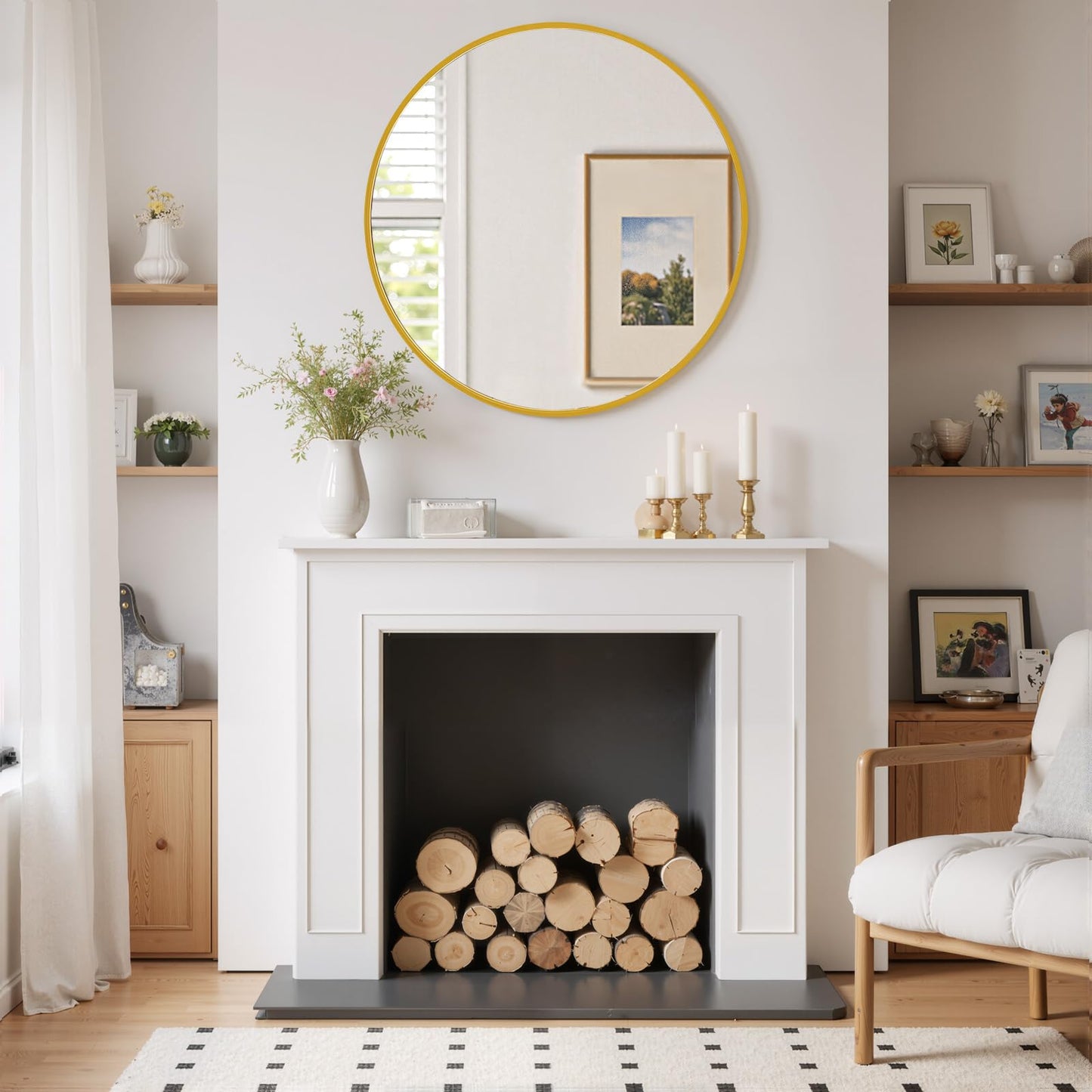 Round Wall Mirror 30 Inch Gold Vanity Mirror with Metal Frame, Modern Circle for Bathroom, Entryway, Bedroom, Living Room, Wall Mounted Decorative Mirrors