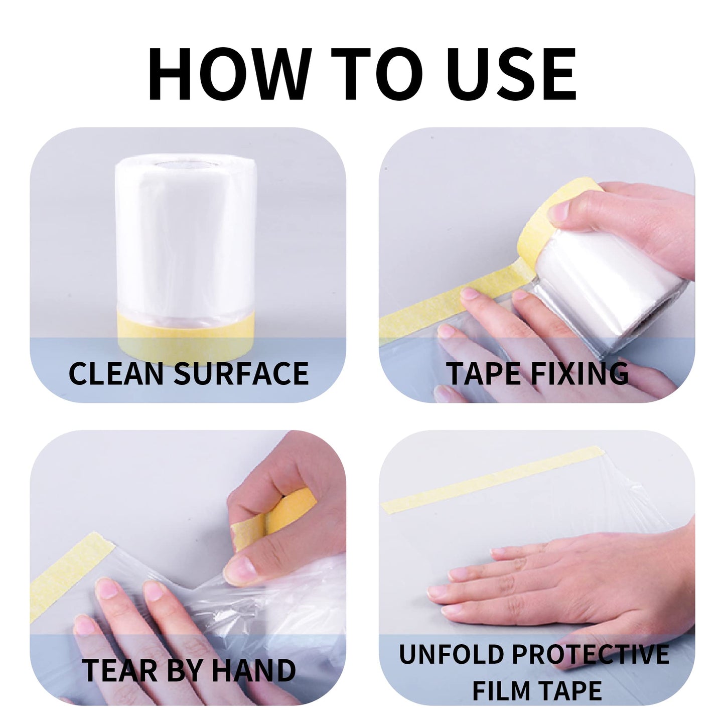TAPEBEAR Pre-Taped Masking Film, Tape and Drape, Plastic Sheeting Roll, Automotive Painters Masking Tape Film, Plastic Sheeting Cover for Appliance and Furniture, 9feet X 90feet, 2600mmx 27m,3Rolls