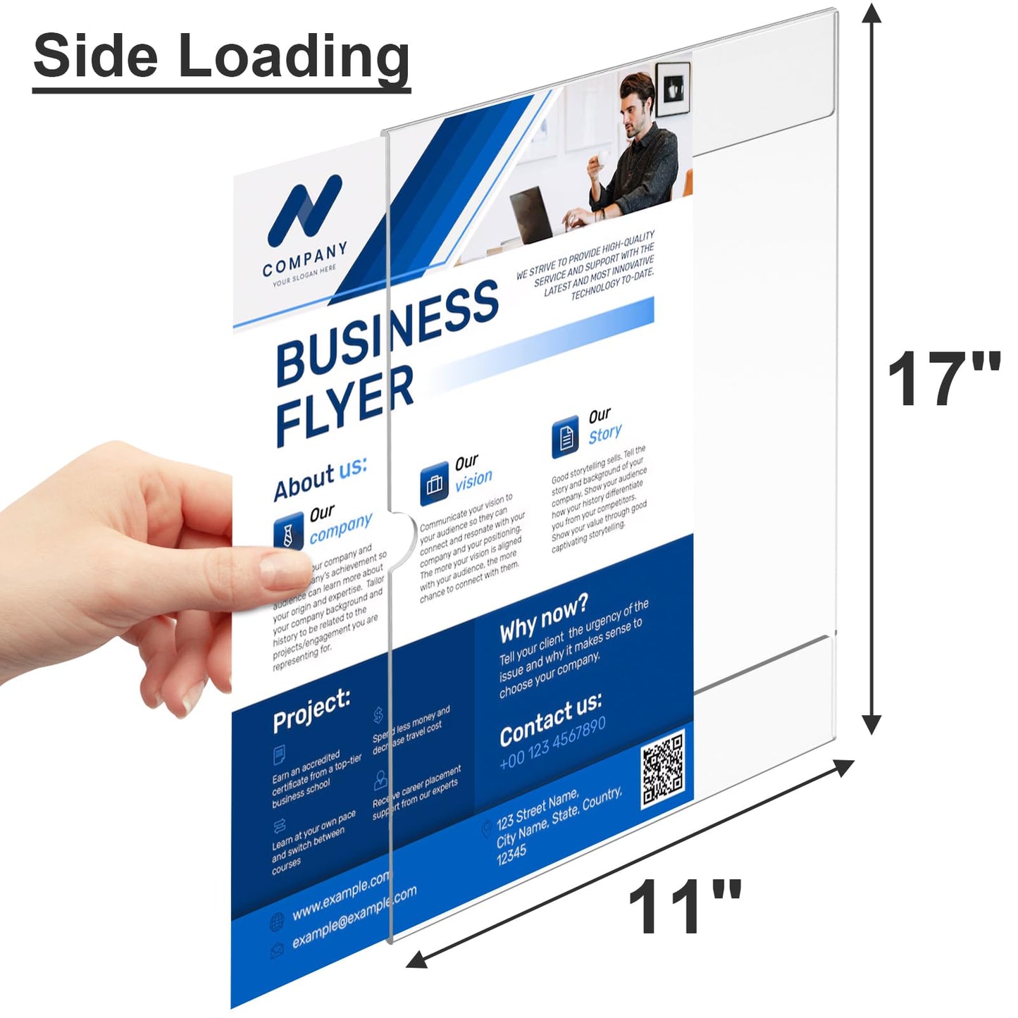 Acrylic Sign Holder 11 x 17 inches Wall Mount, 6 Pack Adhesive Vertical Wall Sign Holders Clear Acrylic Frames with 3M Double Sided Tape Clear Plastic Poster Holder for Office, Hospital, Restaurant, Trade Shows - No Drilling