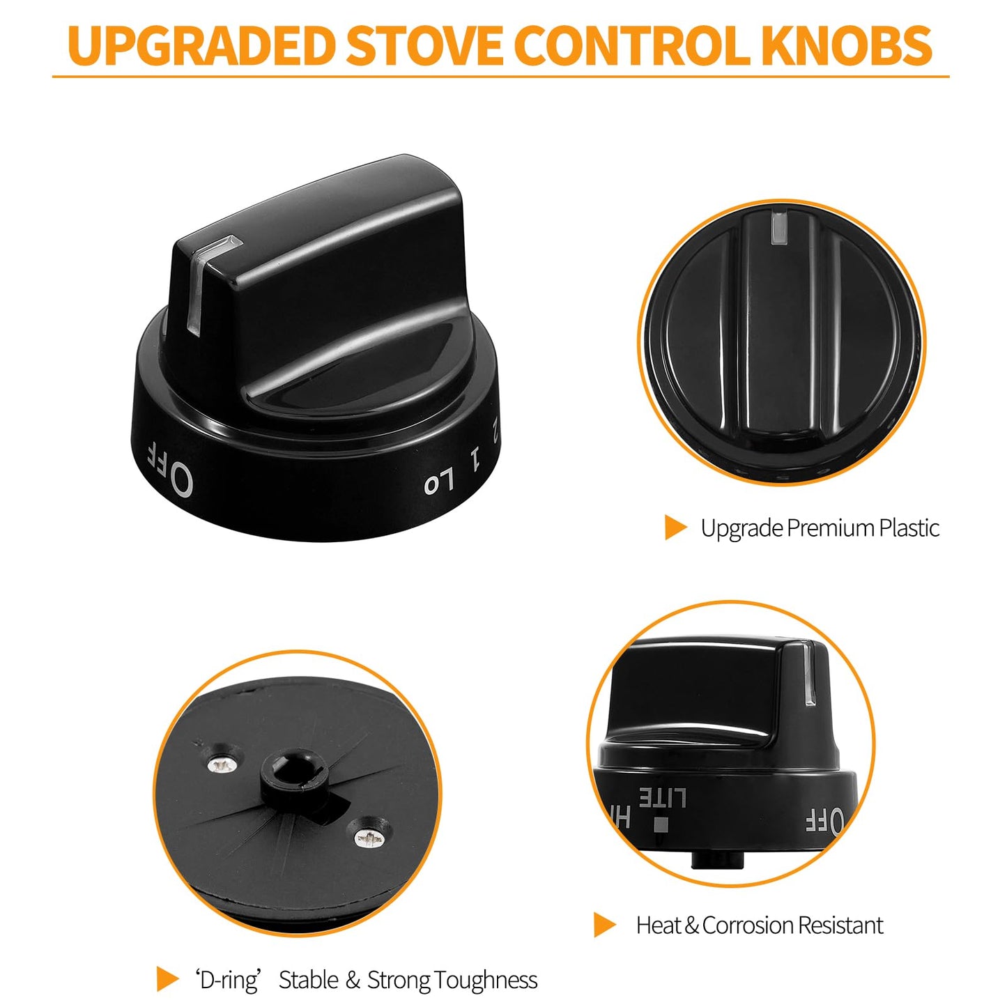 atgestore WB03X24759 Stove Knobs Replacement for GE Stove Parts KIP 5G92 222D5793 Cooktop Knobs GE Range Oven Parts Black Plastic Surface Burner Control Knob Range Burner Knobs 5 Pcs