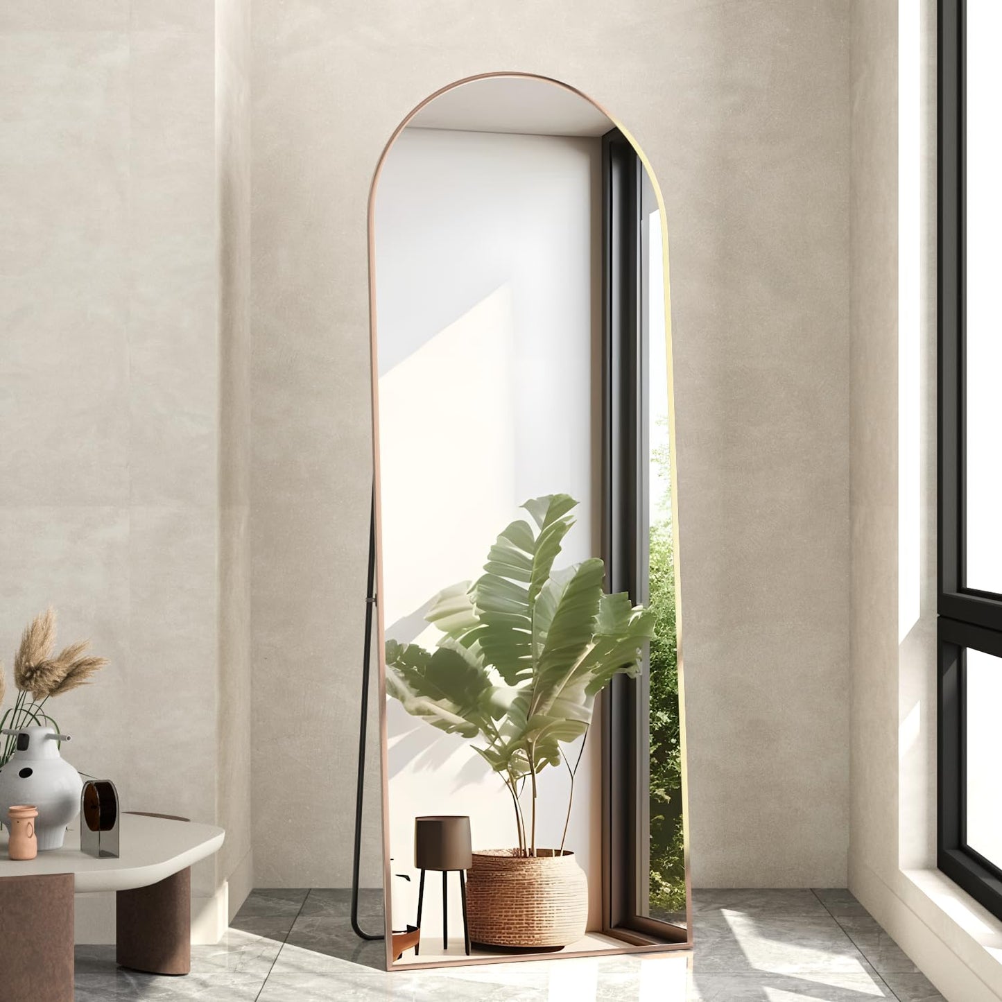 NEUWEABY Full Length Mirror, 56"x16" Arch Floor Mirror with Stand, Gold Arched Full Body Standing or Leaning Mirror for Bedroom, Living Room