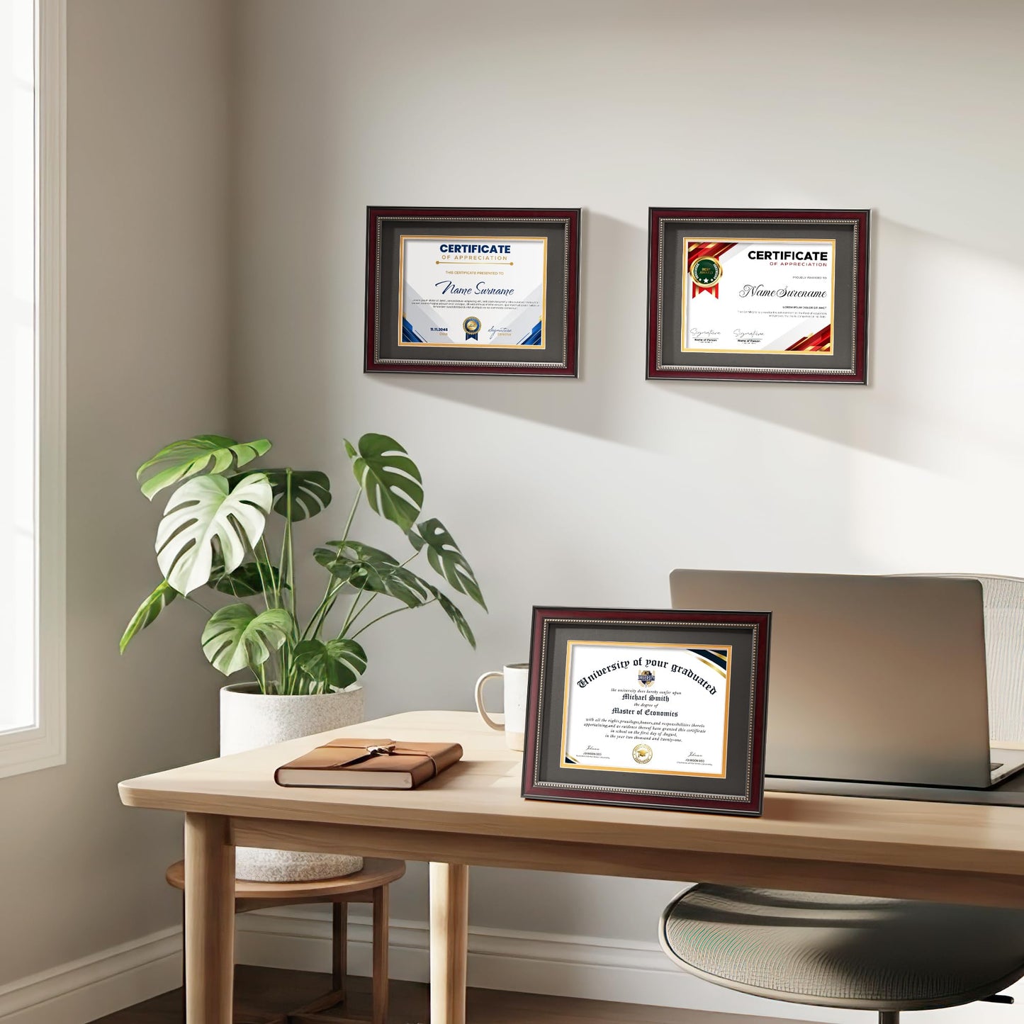 HOUSE DAY Diploma Frame 8.5 x 11 with Black over Gold Mat or Display 11x14 Diploma Frame 11x14 without Mat, High Definition Glass Certificate Frames 8.5 x 11 Degree 11 x 14 Diploma Frames, Mahogany with Gold Beads, 1 Pack