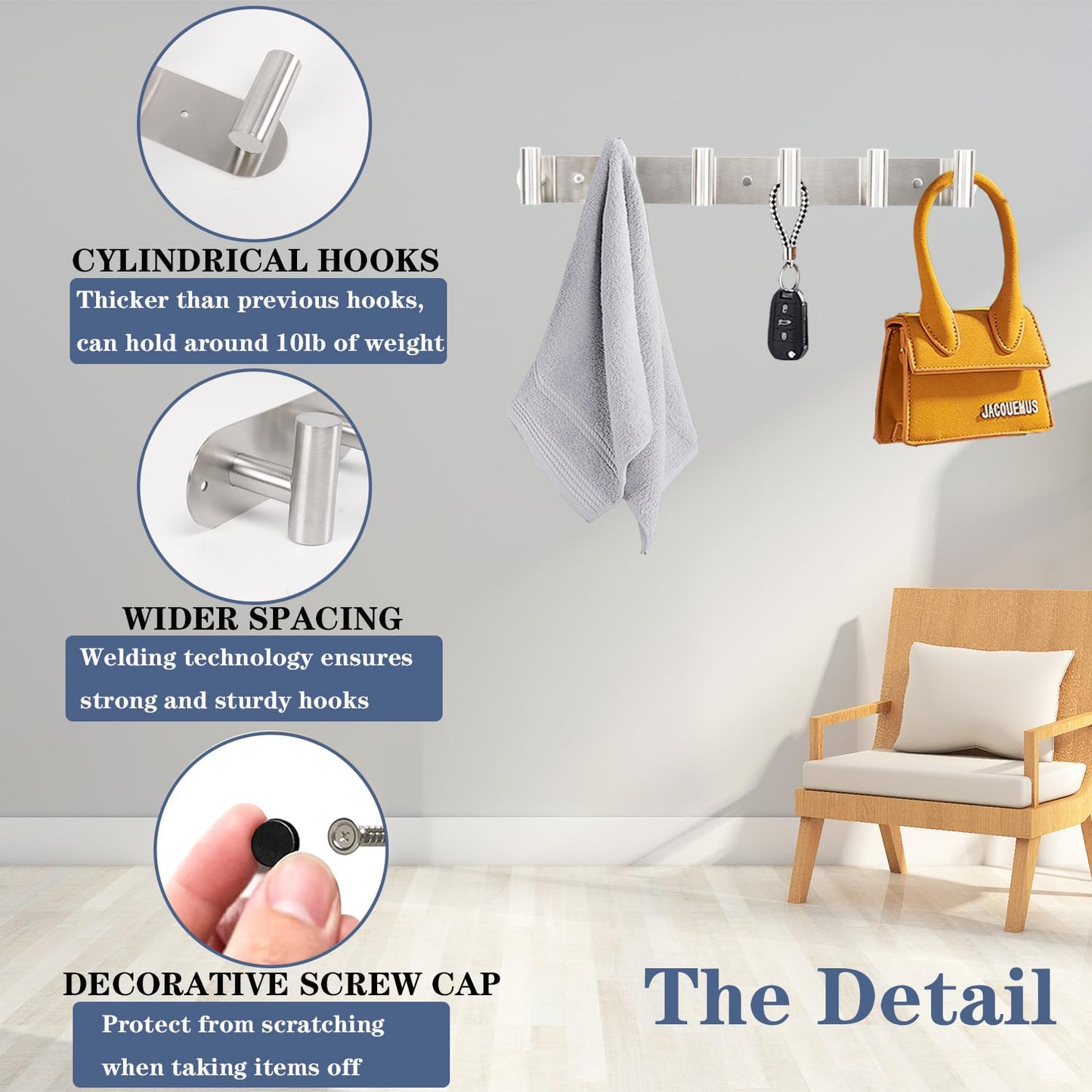 Vanloory Coat Hook Rack, Wall Mounted Coat Rack with 12 Hooks, Heavy Duty Towel Hook Rack Wall Hooks for Hanging Coat, Stainless Steel Coat Hanger for Bathroom Entryway Mudroom(Brushed Nickel)