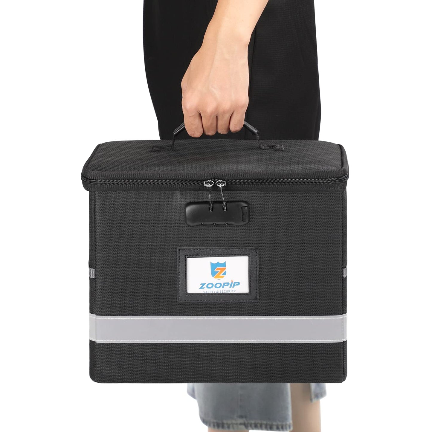 Fireproof File Box with Lock, Document Box Storage Organizer, Suitable for Hanging File Folders in Letter Size, Collapsible File Box, Reflective Strip for Fast Find (12.2"*6"*10.2 (Black, 2Pcs)