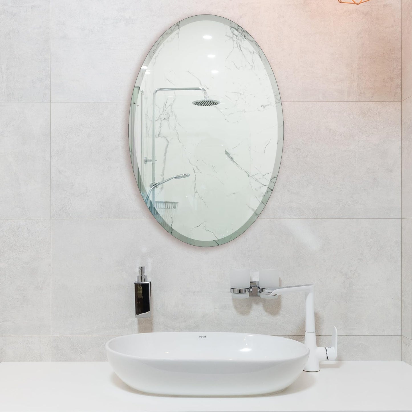 Oval Mirror Frameless Bathroom Mirror for Over Sink, Beveled Polished Wall Mirror for Bathroom, Bedroom, Vanity and Entryway 16" x 24"