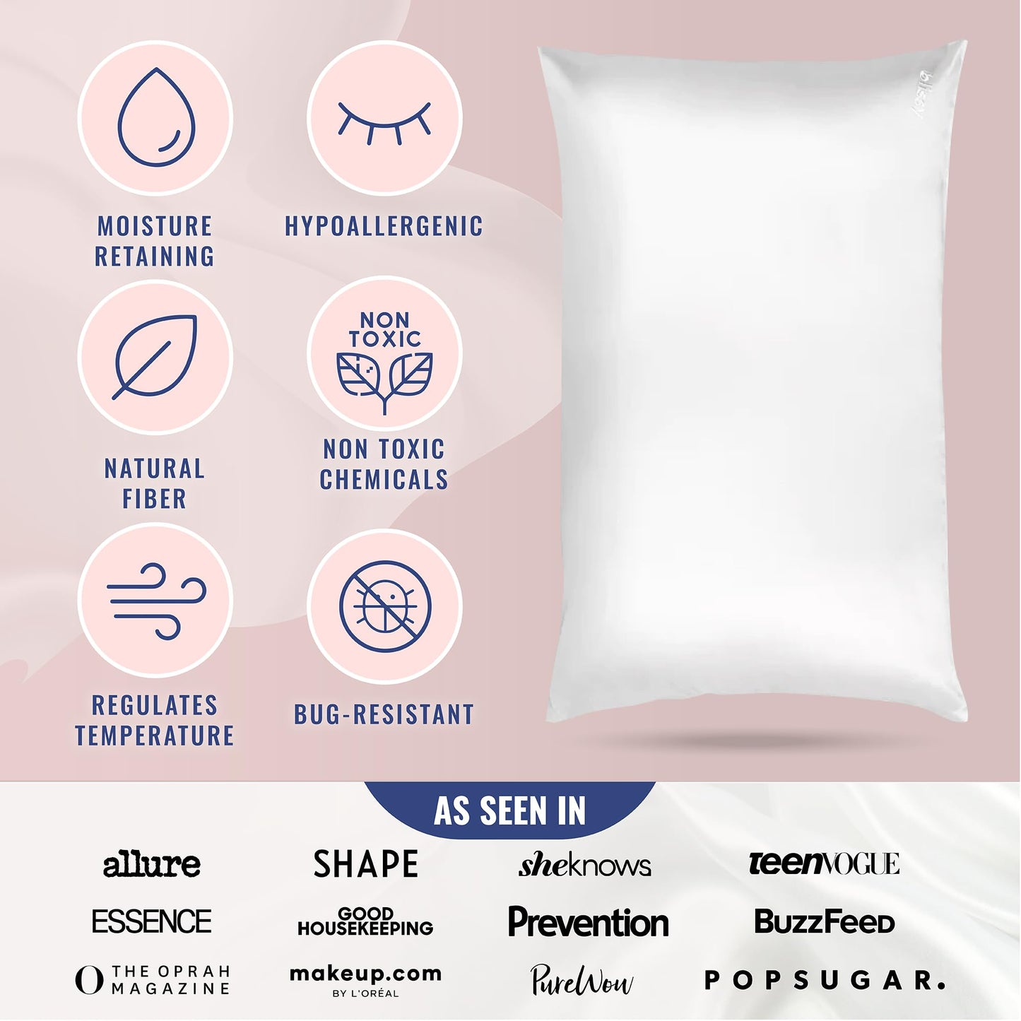 Blissy Silk Pillowcase - 100% Pure Mulberry Silk - 22 Momme 6A High-Grade Fibers - Silk Pillow Cover for Hair & Skin - Regular, Queen & King (Blissy White, Queen)