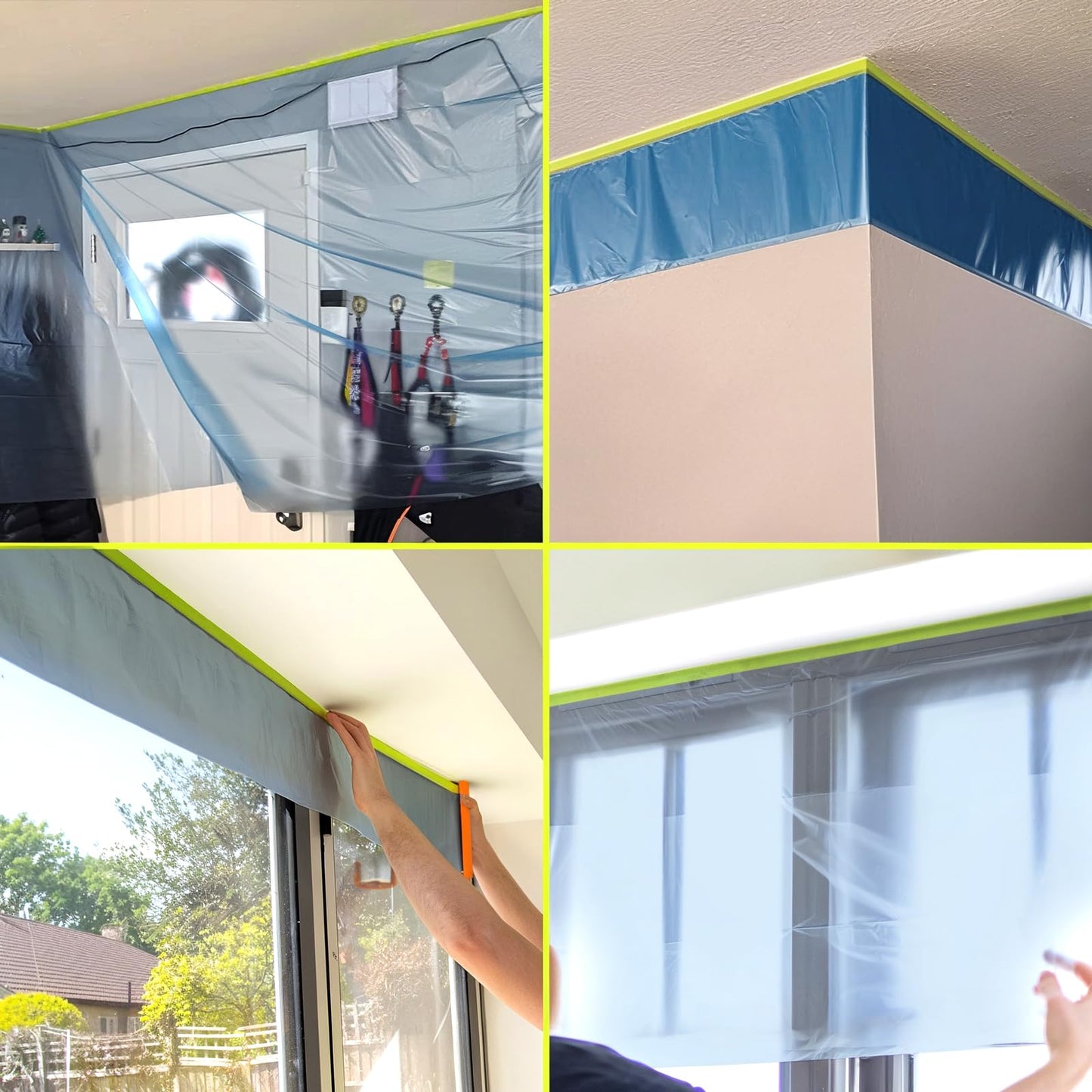 Tangibay Pre-Taped Masking Film for Painting - 70" x 66' Painters Plastic Sheeting for House & Automotive Paint, Tape and Drape for Covering Cars, Walls, Windows and Furniture Protection (6 Rolls)
