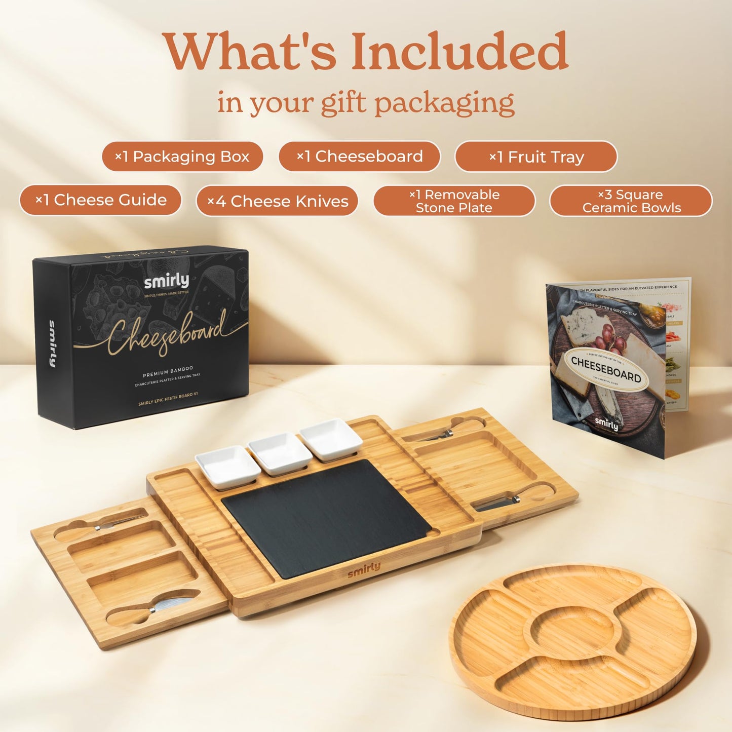Smirly Charcuterie Board Set - Large Bamboo Cheese Board for Serving - House Warming Gifts New Home, Wedding & Bridal Shower Gift, Birthday Gift for Women