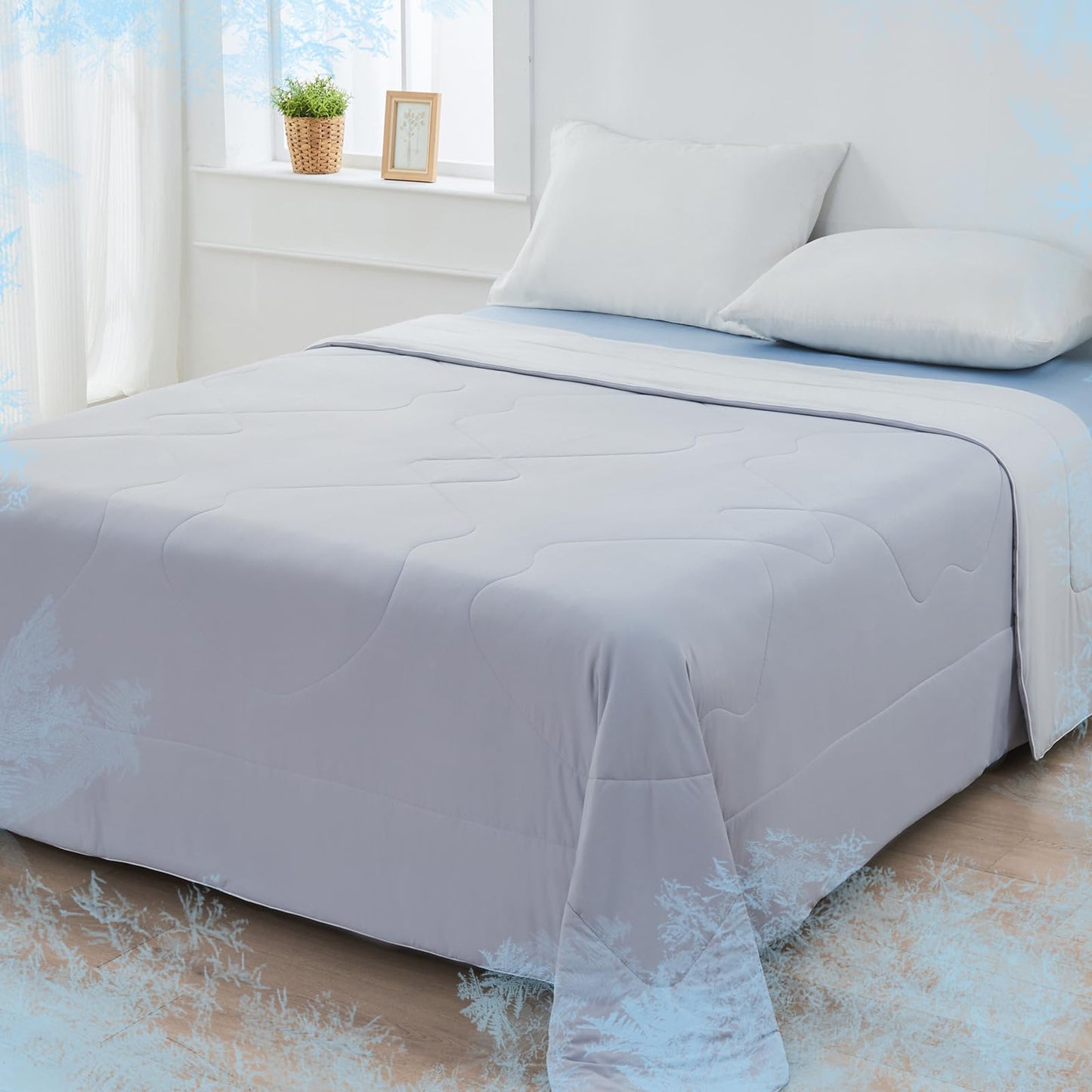 EMME Cooling Comforter Queen Size, Double Sided Cold Fabric Cooling Blanket for Hot Sleepers, Q-Max>0.45 Breathable Summer Quilt for Night Sweater, Lightweight Duvet Insert (Grey,90 x 90)