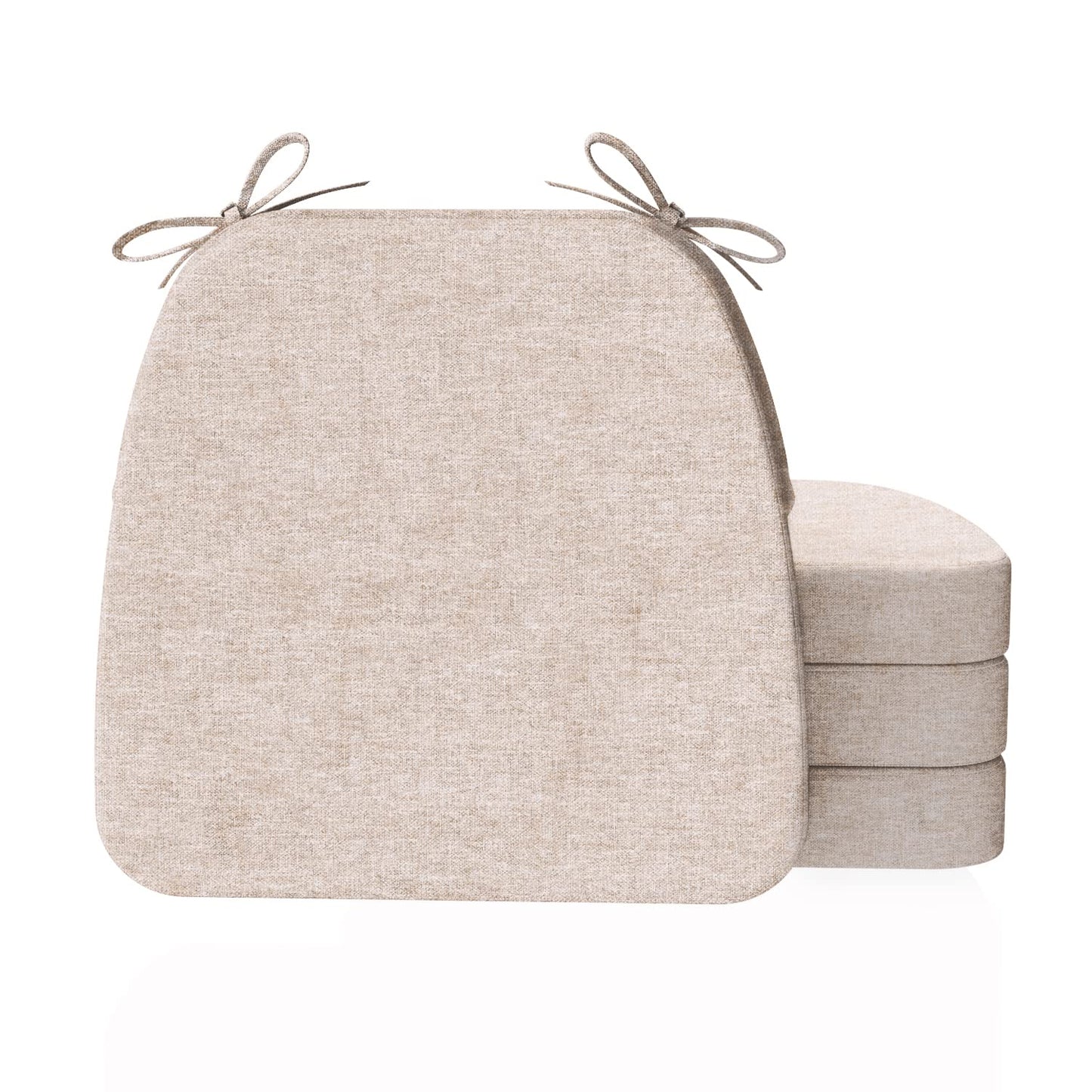 AAAAAcessories D-Shaped Chair Cushions, 2" Thick Dining Chair Pads with Ties and Removable, Machine-Washable Cover, 17" x 16", Set of 4, Oatmeal Beige