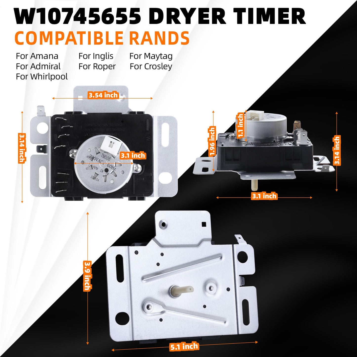 NED4655EW1 W10745655 PS11731366 Dryer Timer Suitable with Amana Dryer Timer Replacement NED4655EW1 for Amana Dryer Parts for Whirlpool 4KWED4605FW0 for Roper Timers W10857612 AP6003908 EAP11731366