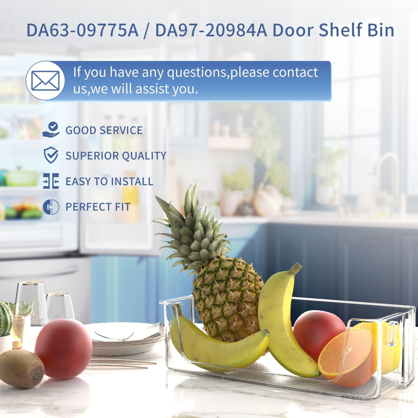 (2-Pack) Upgraded DA63-09775A DA97-20984A Refrigerator Door Bin Compatible with Sam-sung Fridge Door Shelves RF27T5201SR RF28T5001SR Fit for Sam-sung Refrigerator Door Shelf Replacement RF27T5241SR
