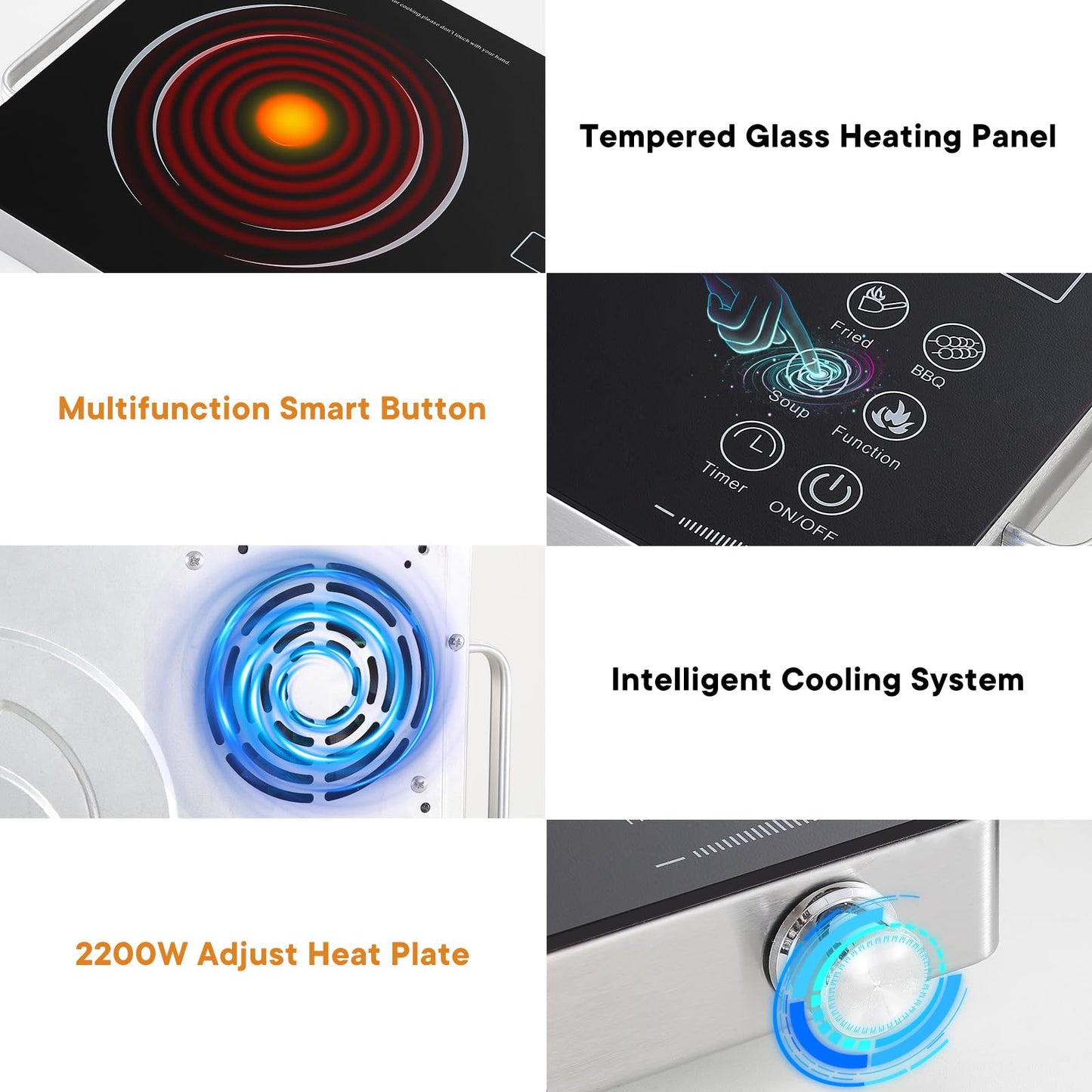 Daoseolo 1800W Portable Electric Stove 4-Hour Timer Electric Heating Plate Surface Touch and Knob Controls 12-Level Power Temperature Adjustment Compatible with All Flat-Bottom Cookware