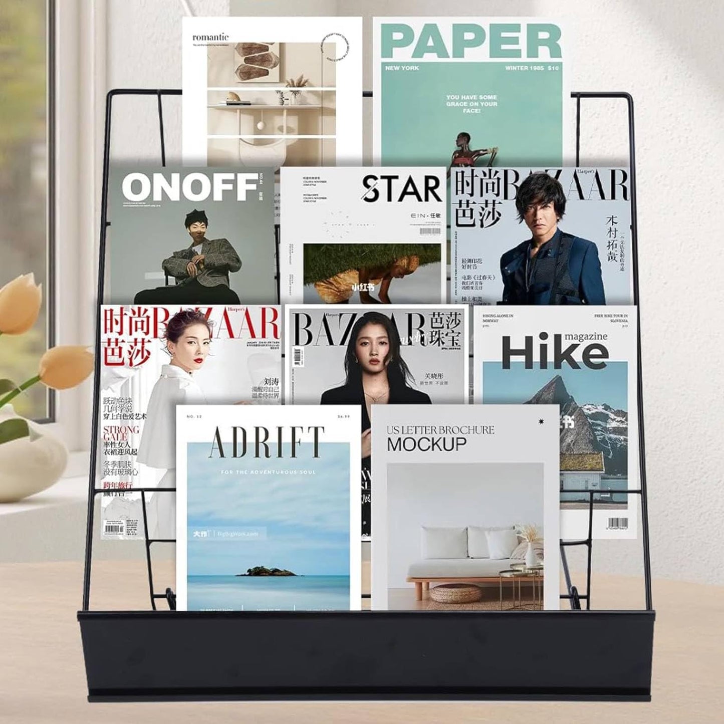 4-Tier Tabletop Book Display Rack, Magazine and CD Holder, 16.14 x 17.95 x 17.24 inches