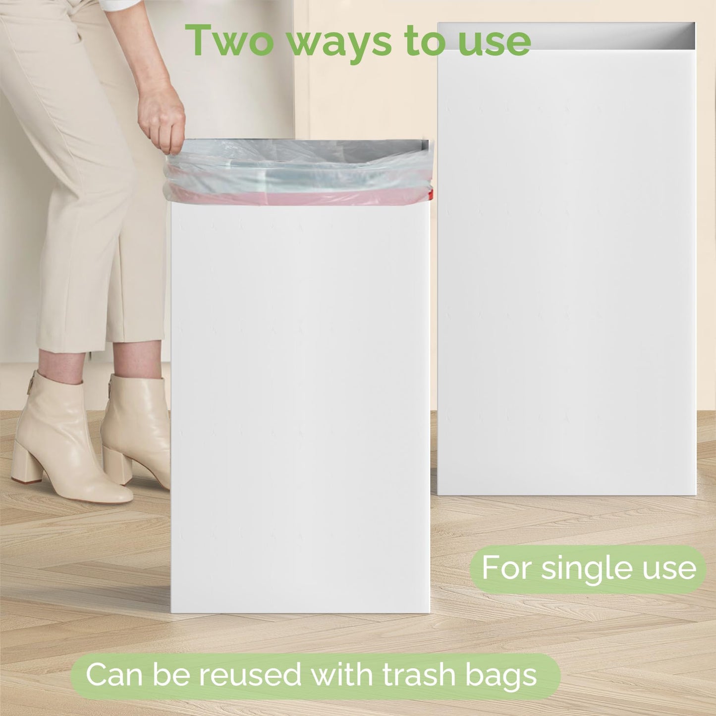 Magicheap 8 Pack Extra Large Disposable Trash Cans, Reusable Portable Garbage Can, 30 Gallon (30" H x 14" W x 14" D), Extra Thick Recycled Cardboard Portable Garbage Can and Recycling Bins,White