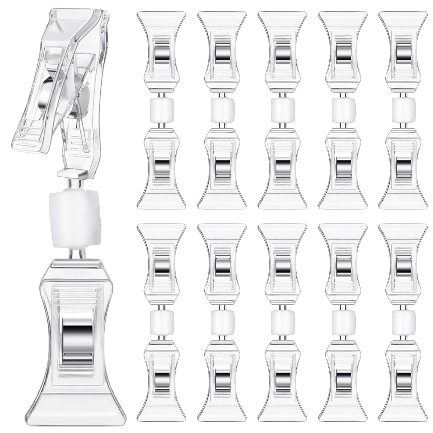 Colarr 100 Pcs Double Sided Sign Clips Sign Display Mini Clip Clear Adjustable Rotatable Merchandise Clip-on Holder Swivel Plastic Price Tag Clamp Holder Stand for Label Clothing Cards Retail