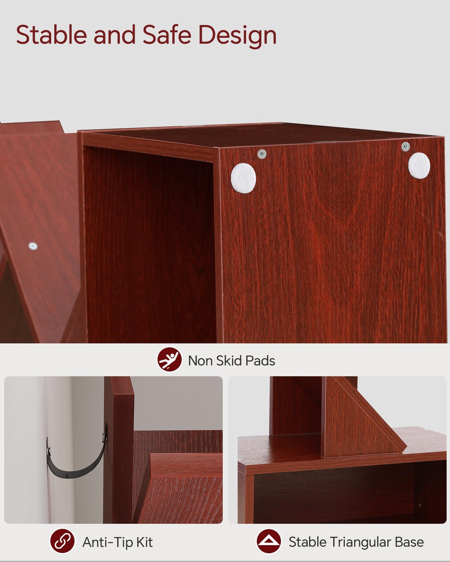 SUNMORY 6 Tier Tree Bookshelf, Tall Bookcase with Storage Cabinet, Modern Narrow Bookshelves Organizer, Floor Standing Book Shelf for Bedroom/Living Room/Home Office/Corner, Cherry