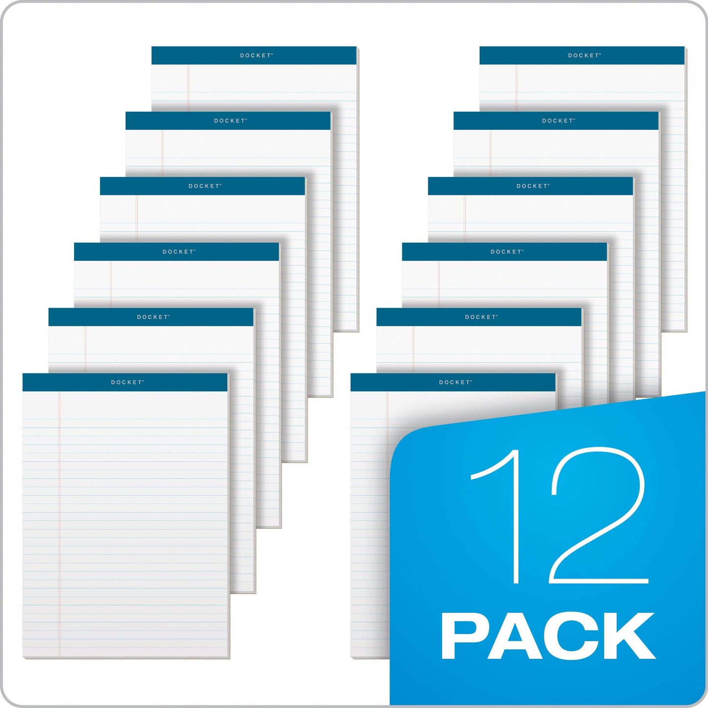 TOPS Docket Writing Pads, 8-1/2" x 11-3/4", Legal Rule, White Paper, 50 Sheets, 12 Pack (63410)