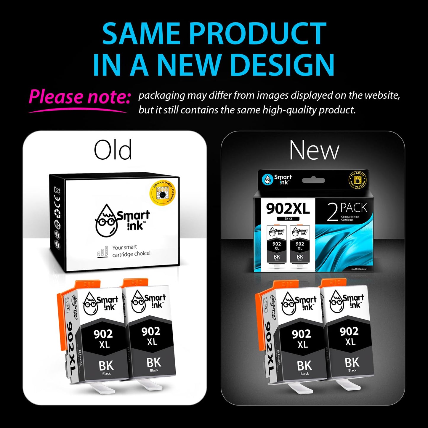Smart Ink Compatible Ink Cartridge Replacement for HP 902XL 902 XL (2 Black, Combo Pack) to use with OfficeJet Pro 6978 6968 6970 6975 6960 Officejet 6962 6958 6950 6954 6951 6956 6961 6963 6964 6966