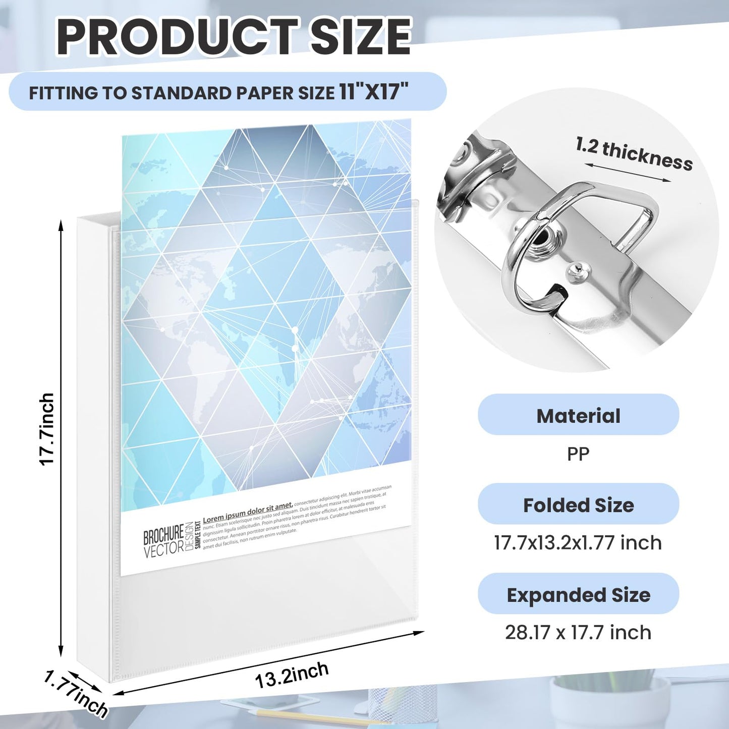 Humyoun 4 Pcs 11 x 17 1 Inch 3 Ring Binders View Cover Heavy Duty Plastic Flexible 1" D Rings Binders Economy Holds 11" x 17" Paper for Office, Home, Work Places Store Artwork Blueprints