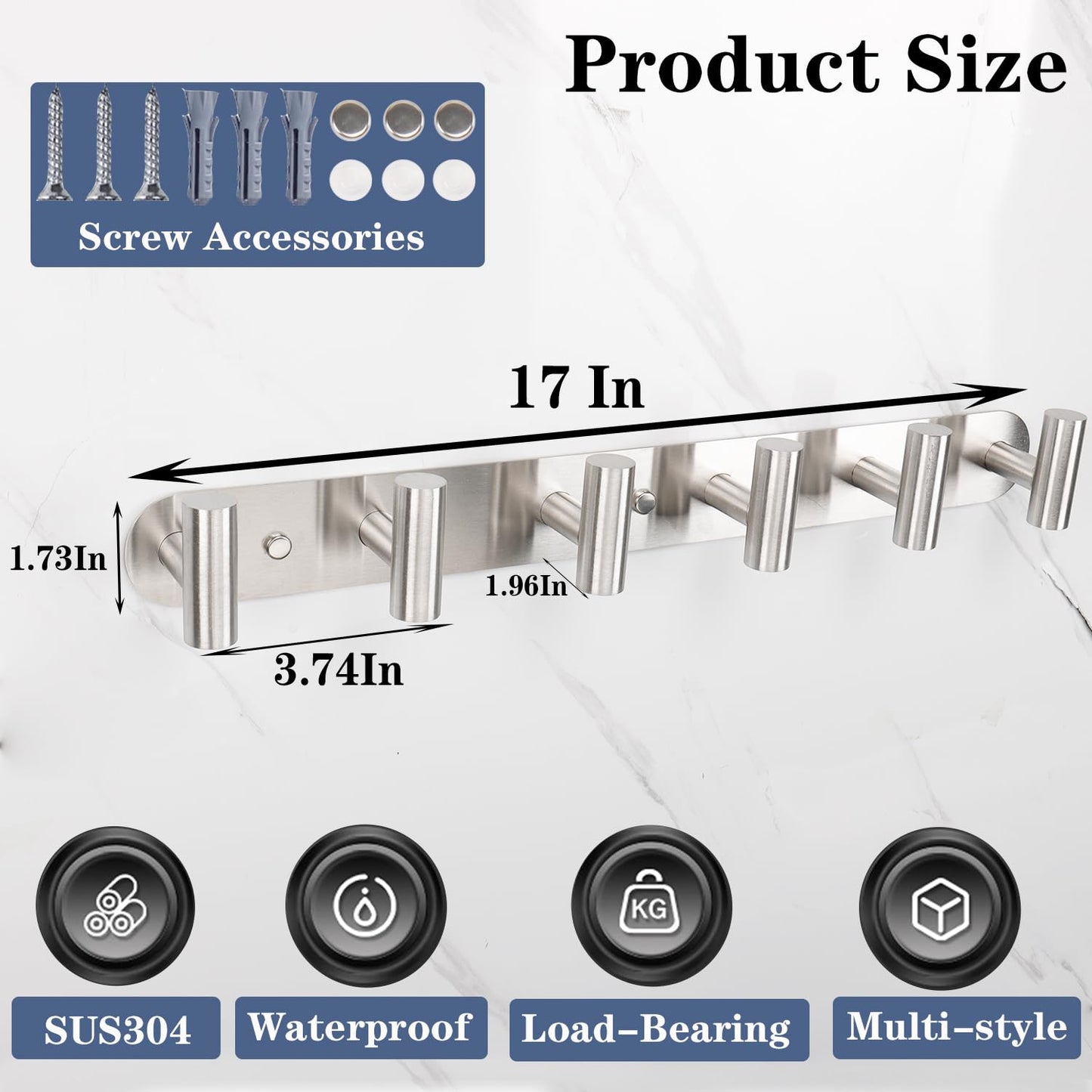 Vanloory Coat Hook Rack, Wall Mounted Coat Rack with 12 Hooks, Heavy Duty Towel Hook Rack Wall Hooks for Hanging Coat, Stainless Steel Coat Hanger for Bathroom Entryway Mudroom(Brushed Nickel)